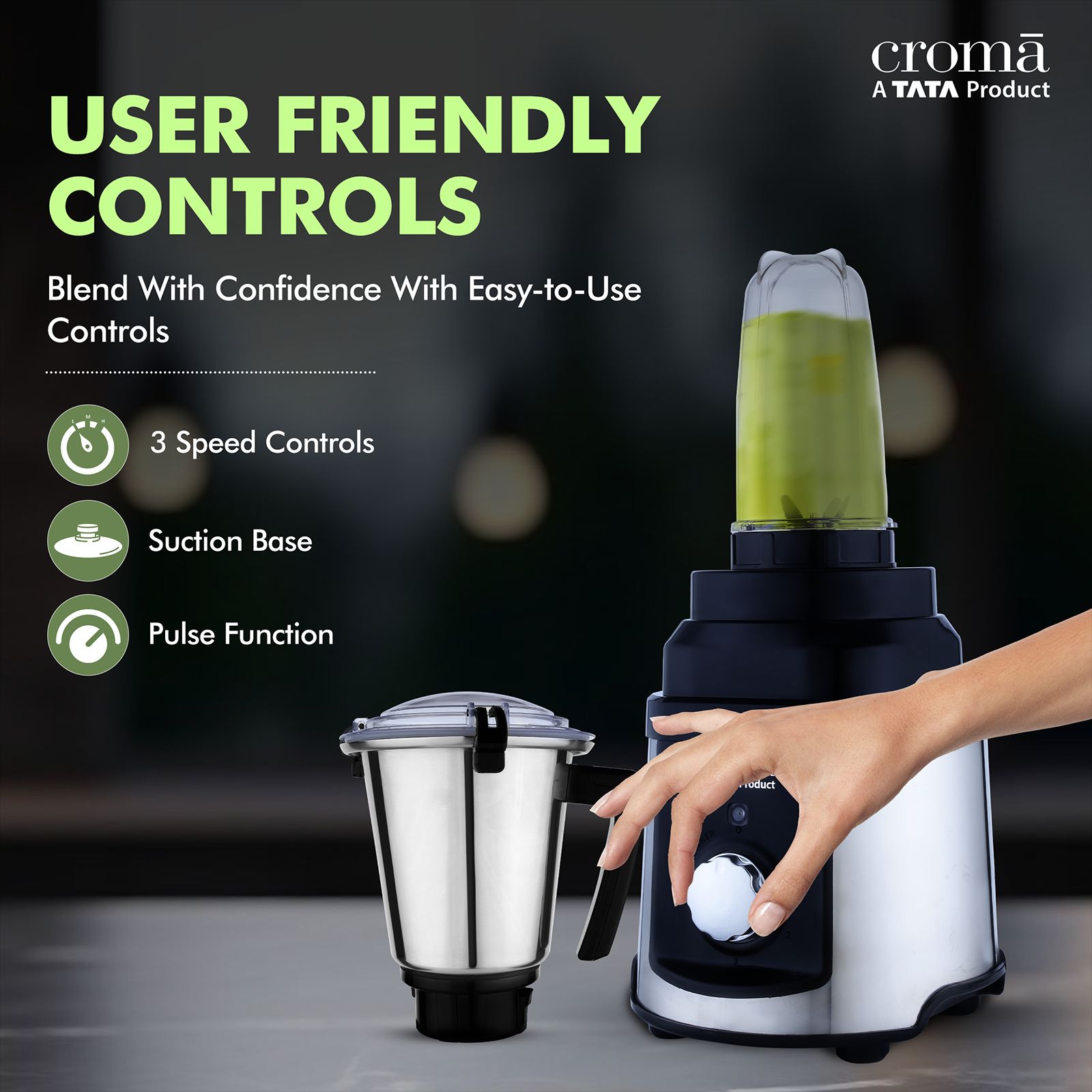 Croma 1000 Watt 5 Jars Mixer Grinder (20000 RPM, Inbuilt Overload Protection, Silver and Black)_13