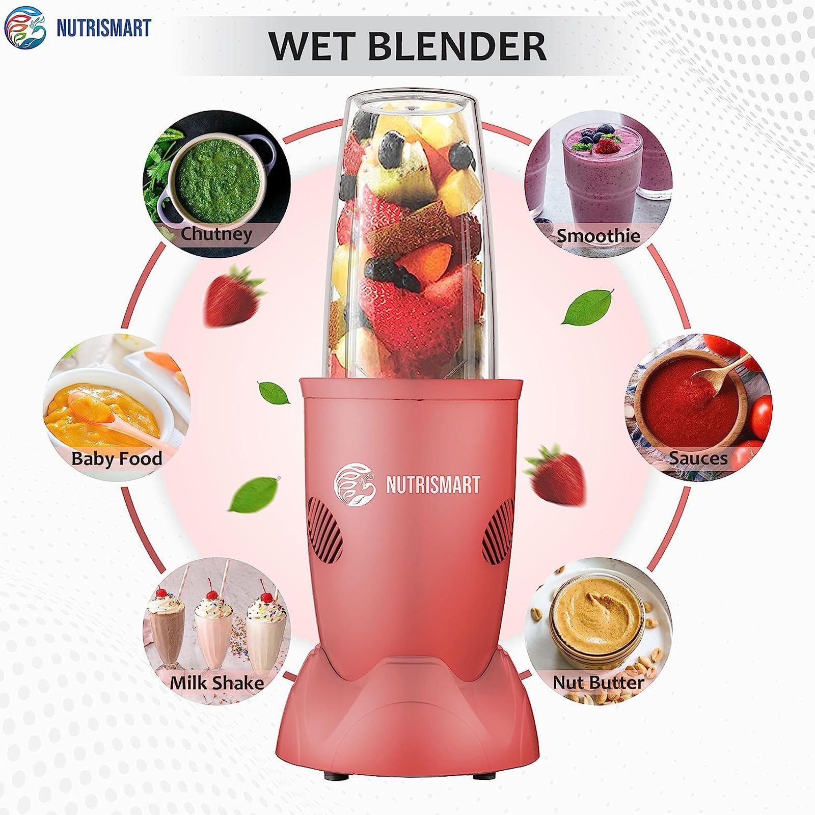 NutriSmart Nutriblend 500 Watt 2 Jars Mixer Grinder (22000 RPM, Overload Protection, Matt Pink)_8