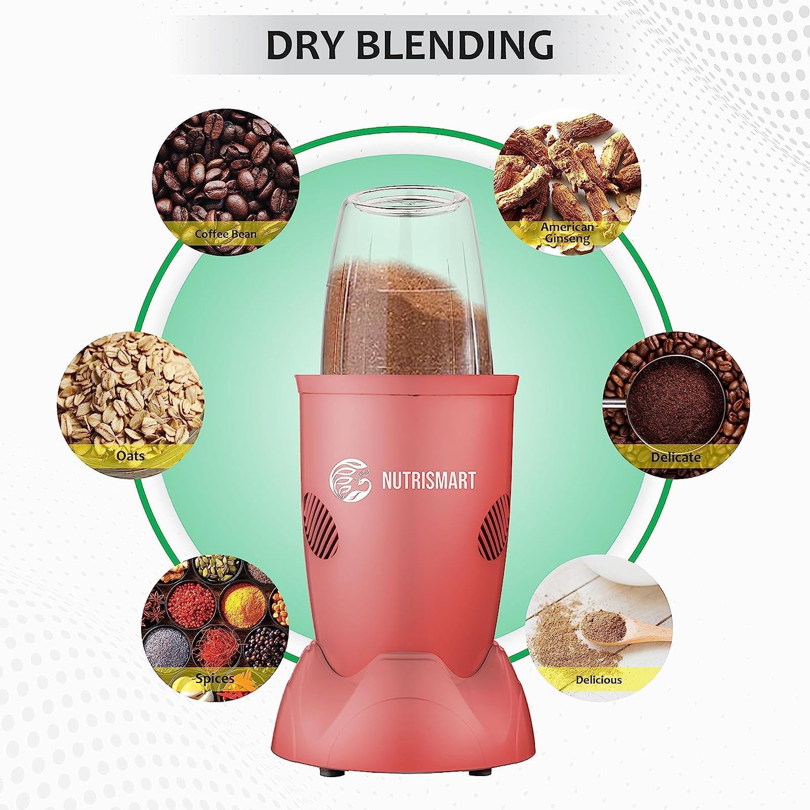 NutriSmart Nutriblend 500 Watt 2 Jars Mixer Grinder (22000 RPM, Overload Protection, Matt Pink)_9