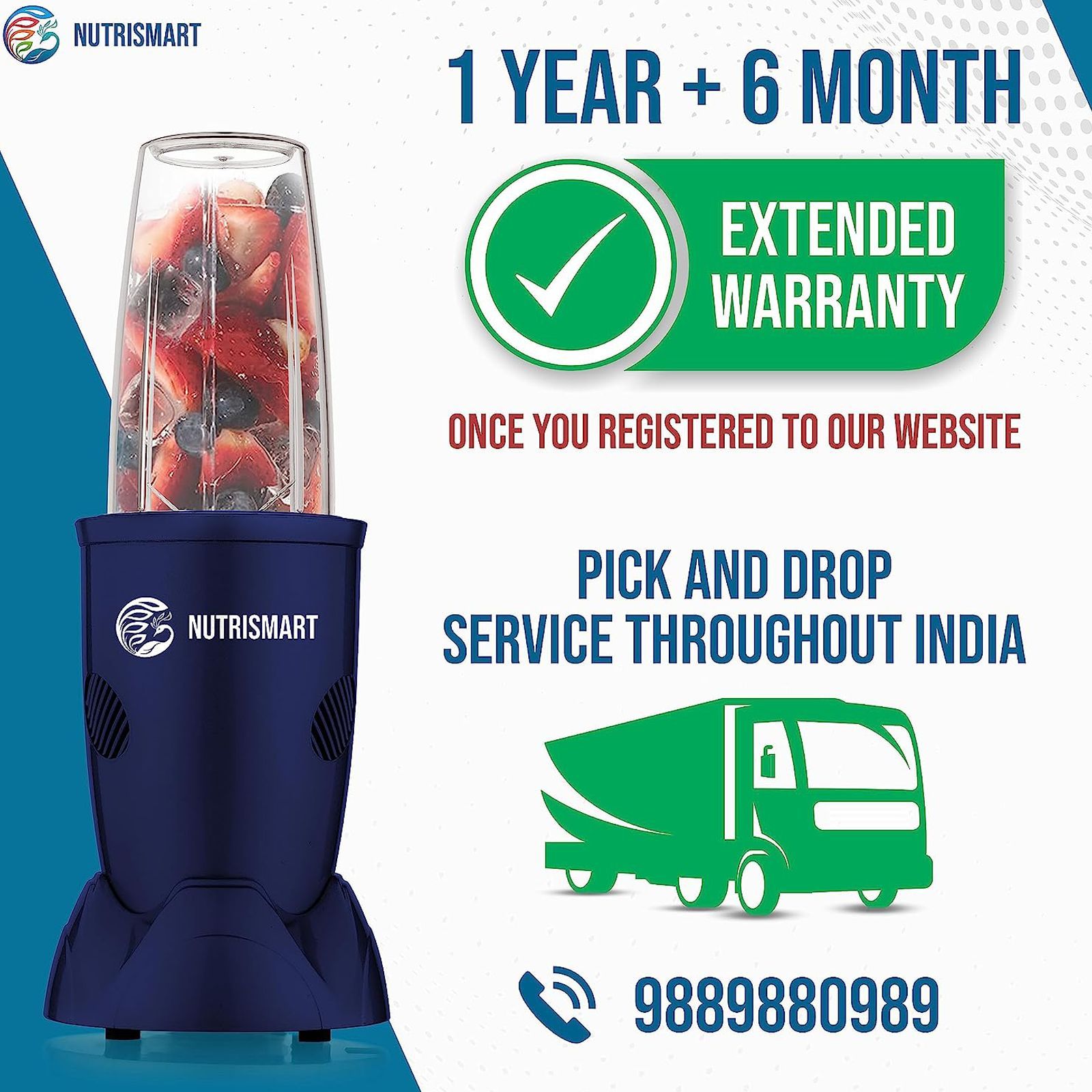 NutriSmart Nutriblend 500 Watt 2 Jars Mixer Grinder (22000 RPM, Overload Protection, Matt Blue) NutriSmart Nutriblend 500 Watt 2 Jars Mixer Grinder (22000 RPM, Overload Protection, Matt Blue)_5