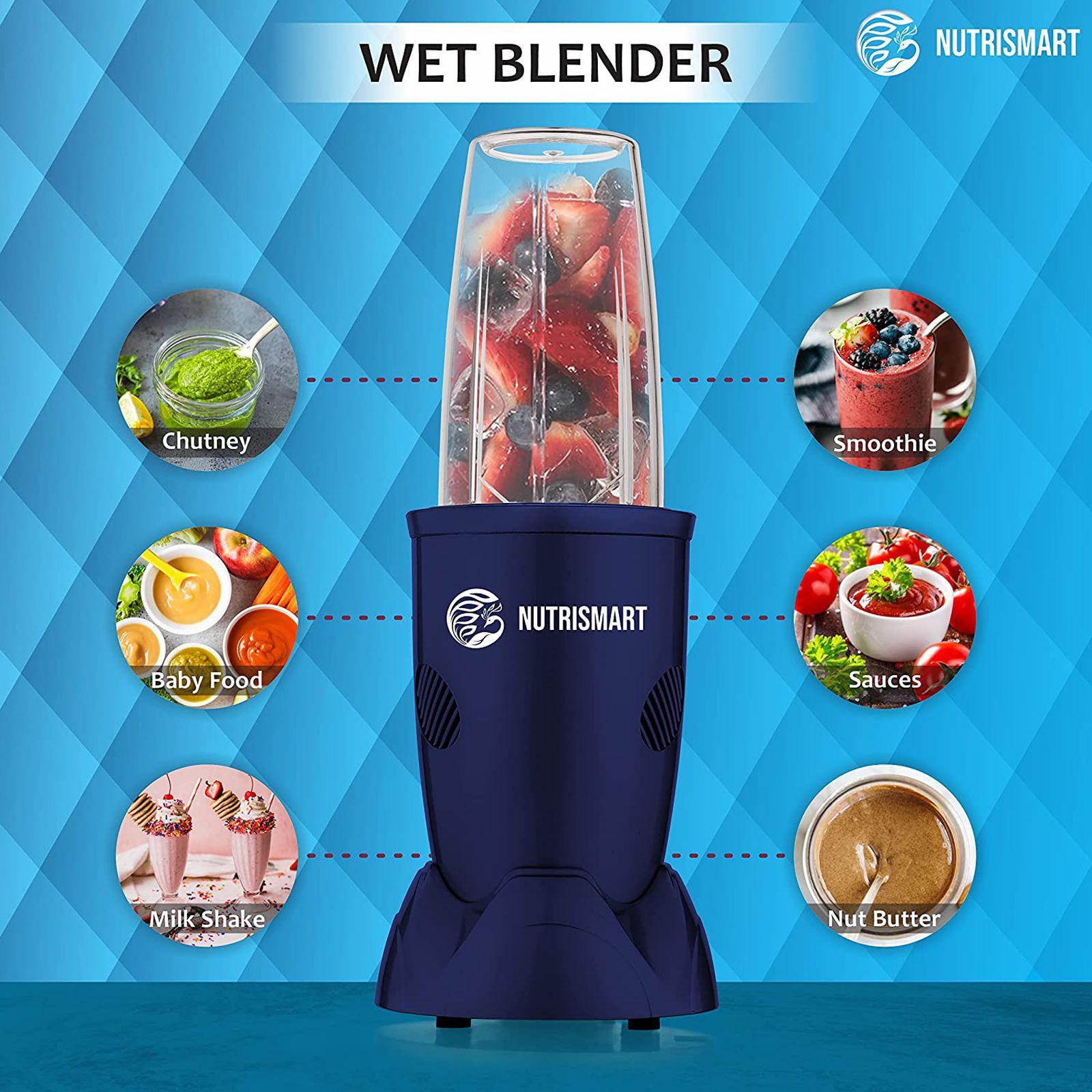 NutriSmart Nutriblend 500 Watt 2 Jars Mixer Grinder (22000 RPM, Overload Protection, Matt Blue) NutriSmart Nutriblend 500 Watt 2 Jars Mixer Grinder (22000 RPM, Overload Protection, Matt Blue)_6