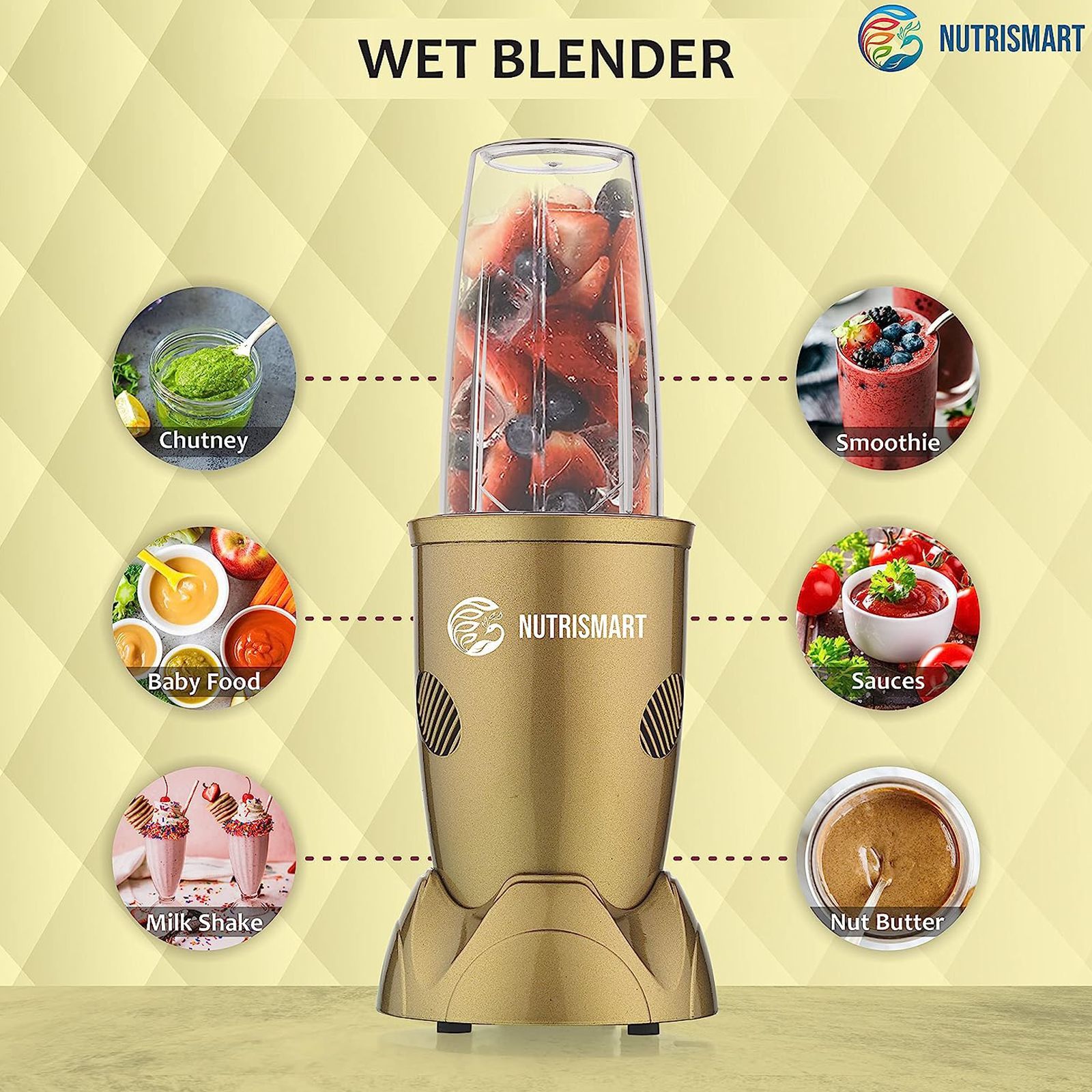 NutriSmart Nutriblend 500 Watt 2 Jars Mixer Grinder (22000 RPM, Overload Protection, Mehndi Green)_8