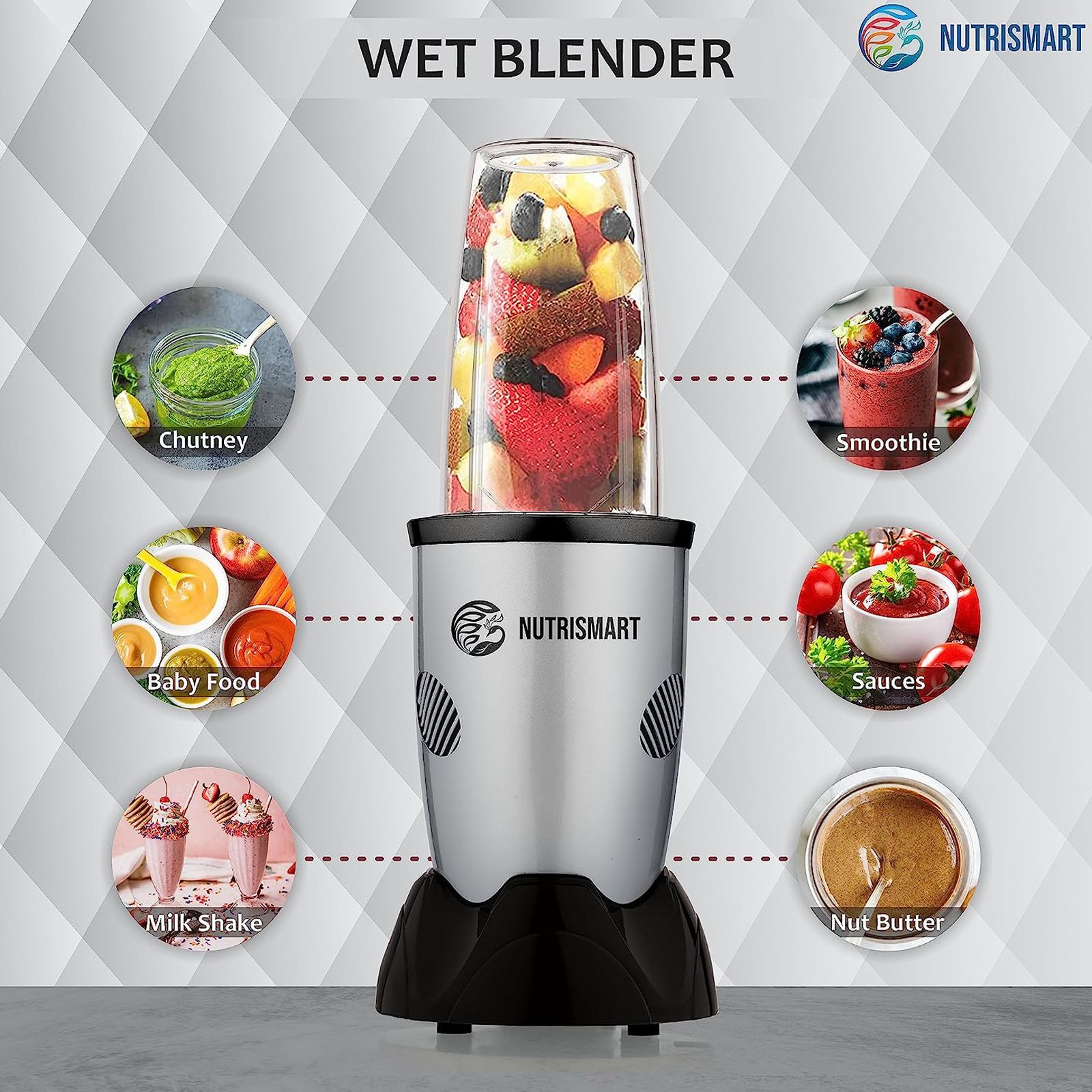 NutriSmart Nutriblend 500 Watt 2 Jars Mixer Grinder (22000 RPM, Overload Protection, Silver)_8