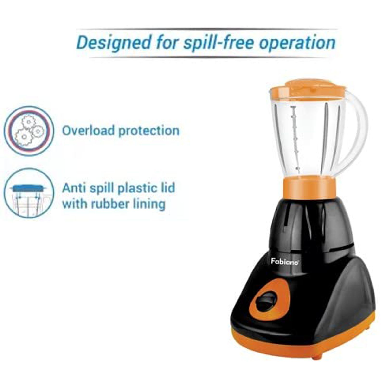 Fabiano FAB-MG-SMART 750 Watt 4 Jars Mixer Grinder (Locking System, Black and Orange)_5