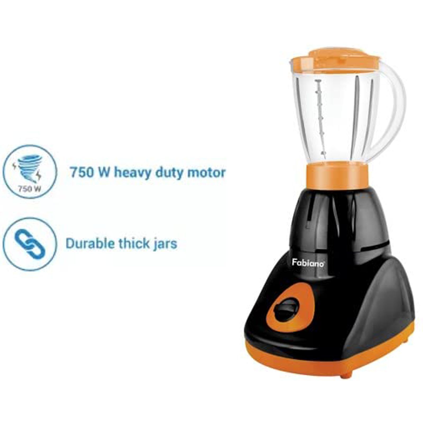 Fabiano FAB-MG-SMART 750 Watt 4 Jars Mixer Grinder (Locking System, Black and Orange)_6
