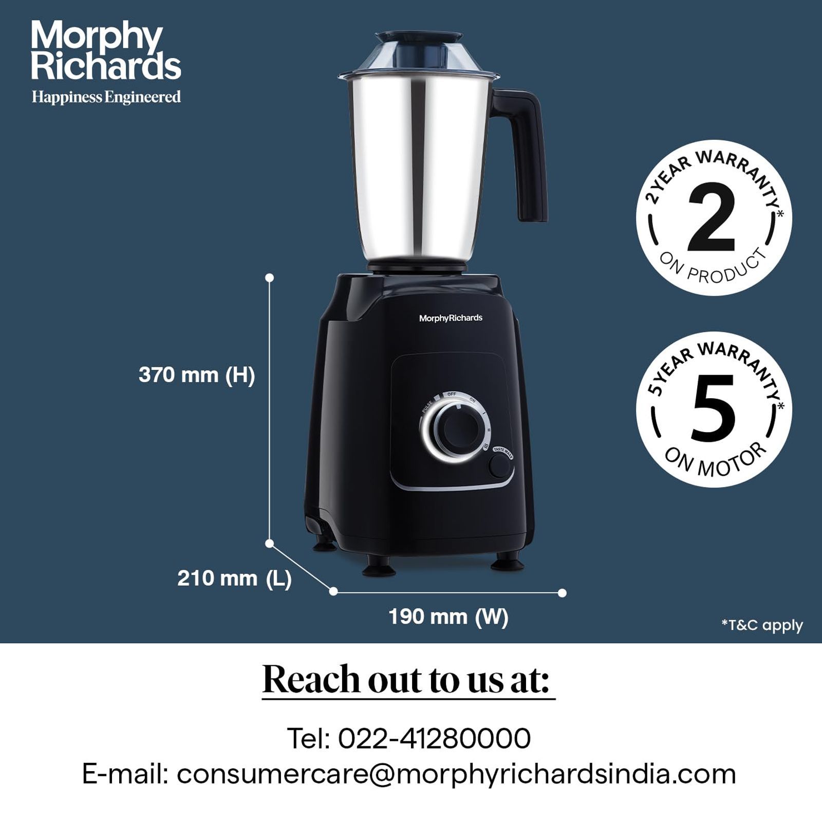 Morphy Richards Grindpro Maxx 1000 Watt 4 Jars Mixer Grinder (20000 RPM, Copper Motor, Black)_9