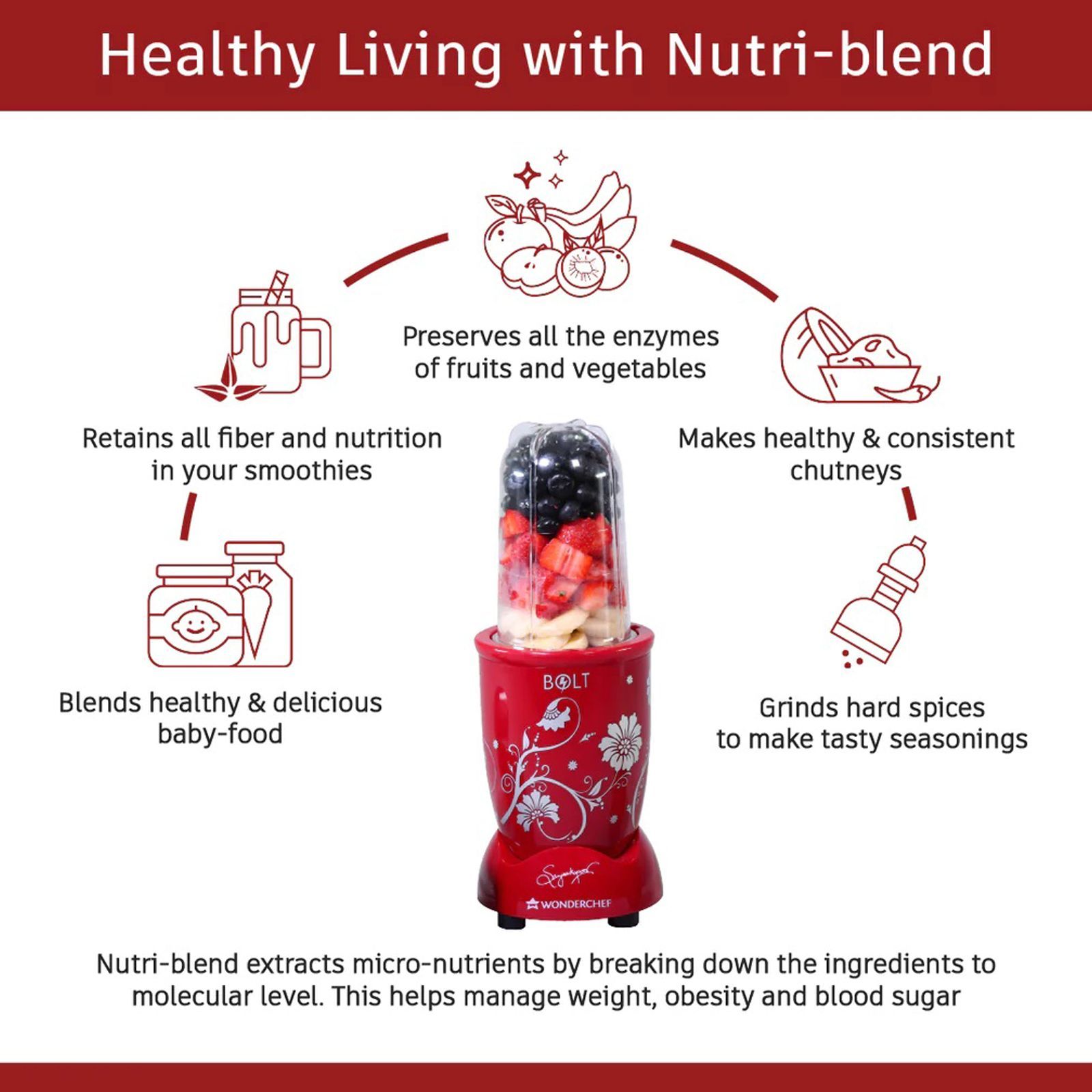 WONDERCHEF Nutri-blend BOLT 600 Watt 2 Jars Mixer Grinder Blender (22000 RPM, Special Sipper Lid, Red) WONDERCHEF Nutri-blend BOLT 600 Watt 2 Jars Mixer Grinder Blender (22000 RPM, Special Sipper Lid, Red)_7