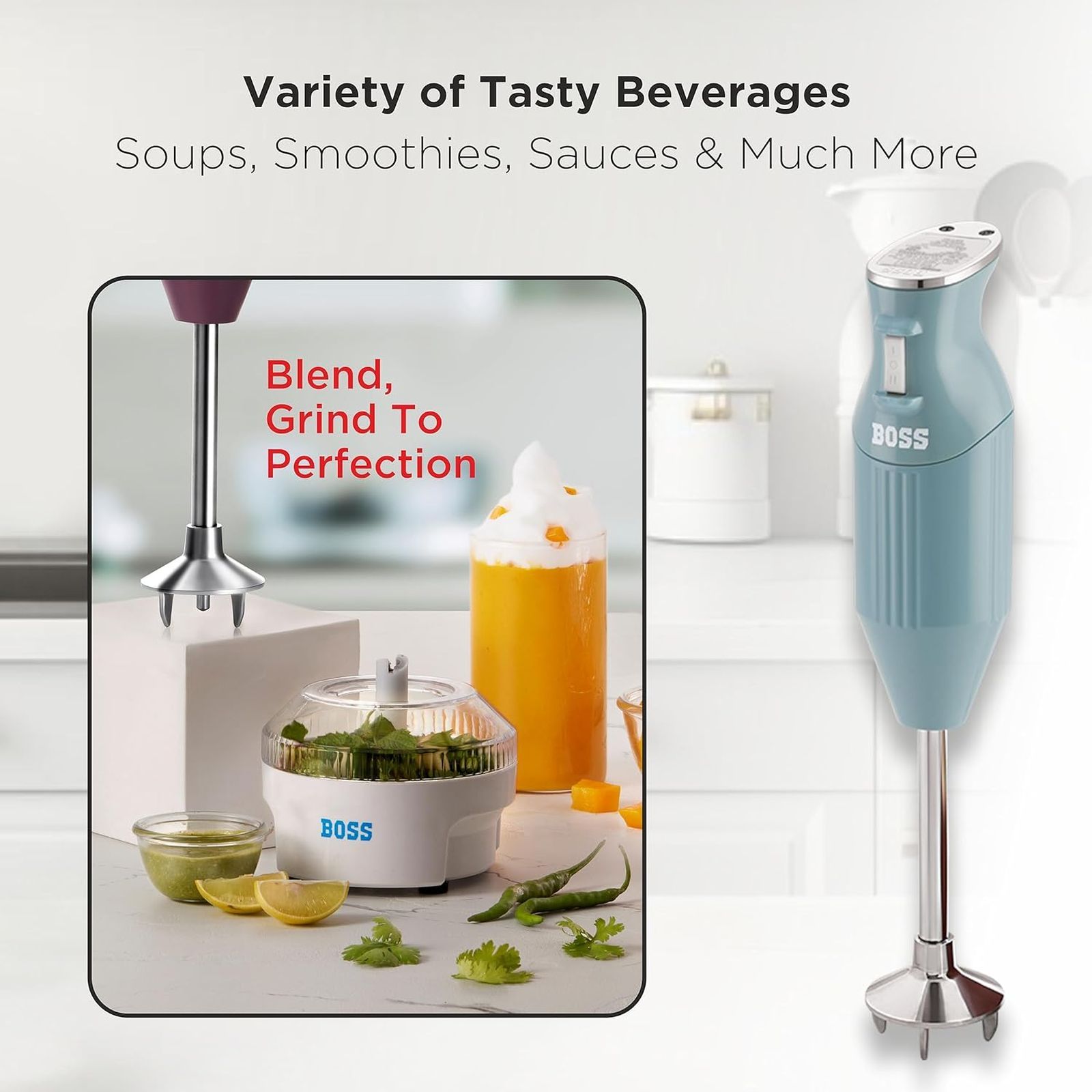 BOSS Big Boss 275 Watt 2 Speed Hand Blender with 4 Attachments (Variable Speed Control, Light Blue)_2
