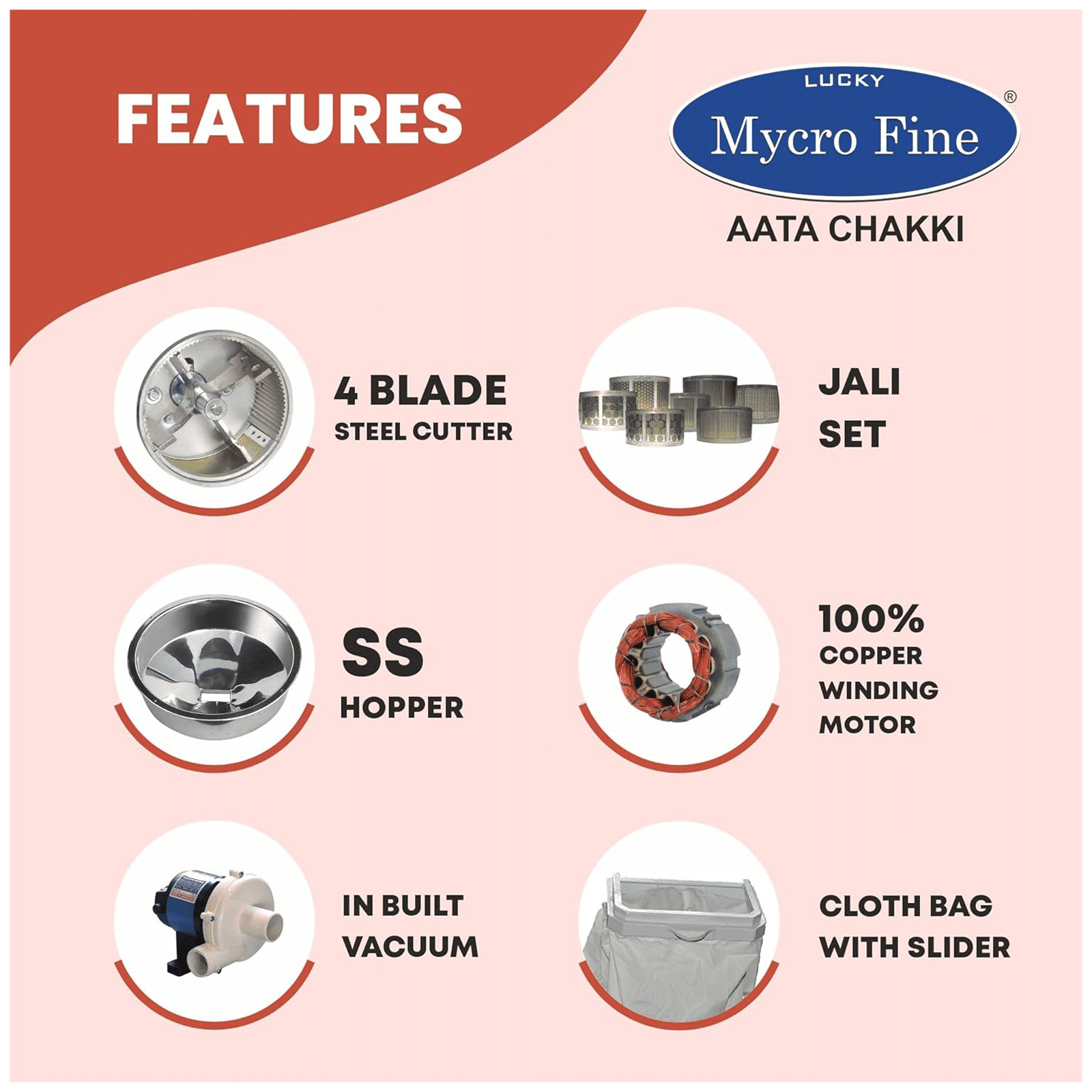 Mycro Fine ECO VC 5 Kg Flour Mill Machine (Copper Winding Motor, Orange Flower)_9