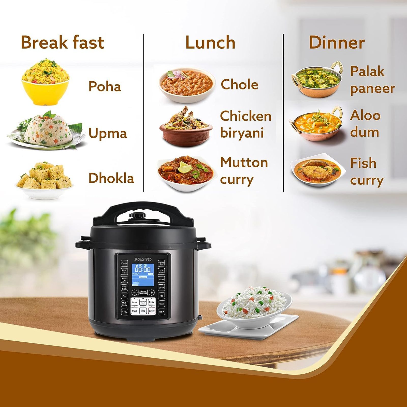 AGARO Imperial 8 Litre Electric Rice Cooker with 14 Preset Cooking Functions (Black)_3