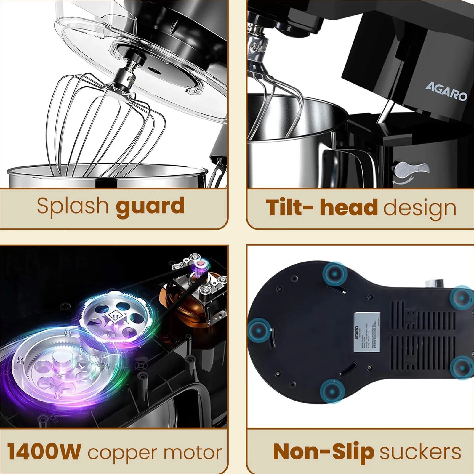 AGARO Regency 1400 Watt 1 Jar Stand Mixer (Copper Motor, Black)_7