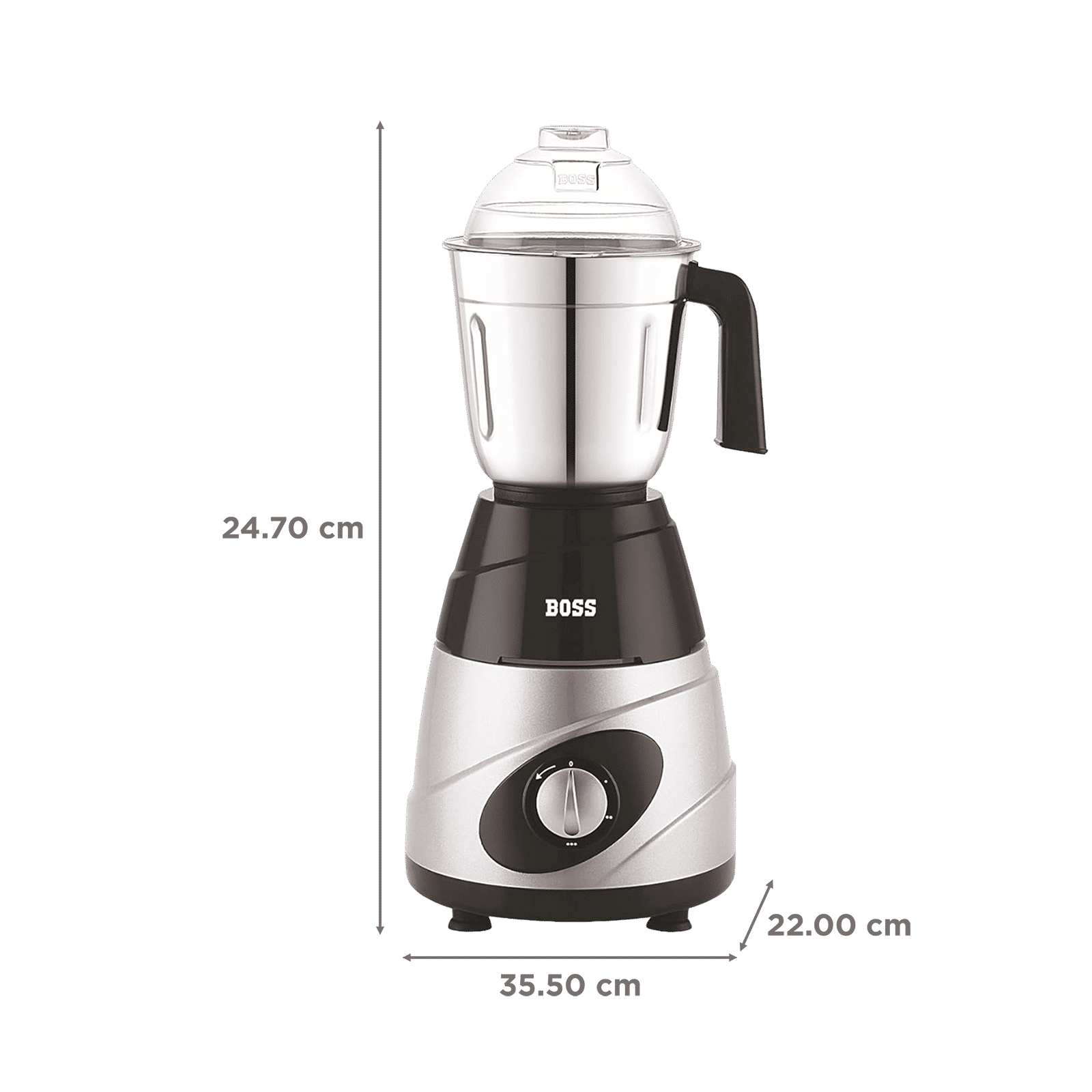 BOSS Thunder Deluxe 550 Watt 3 Jars Mixer Grinder (21000 RPM, Thunderous Performance, Black Silver)_3