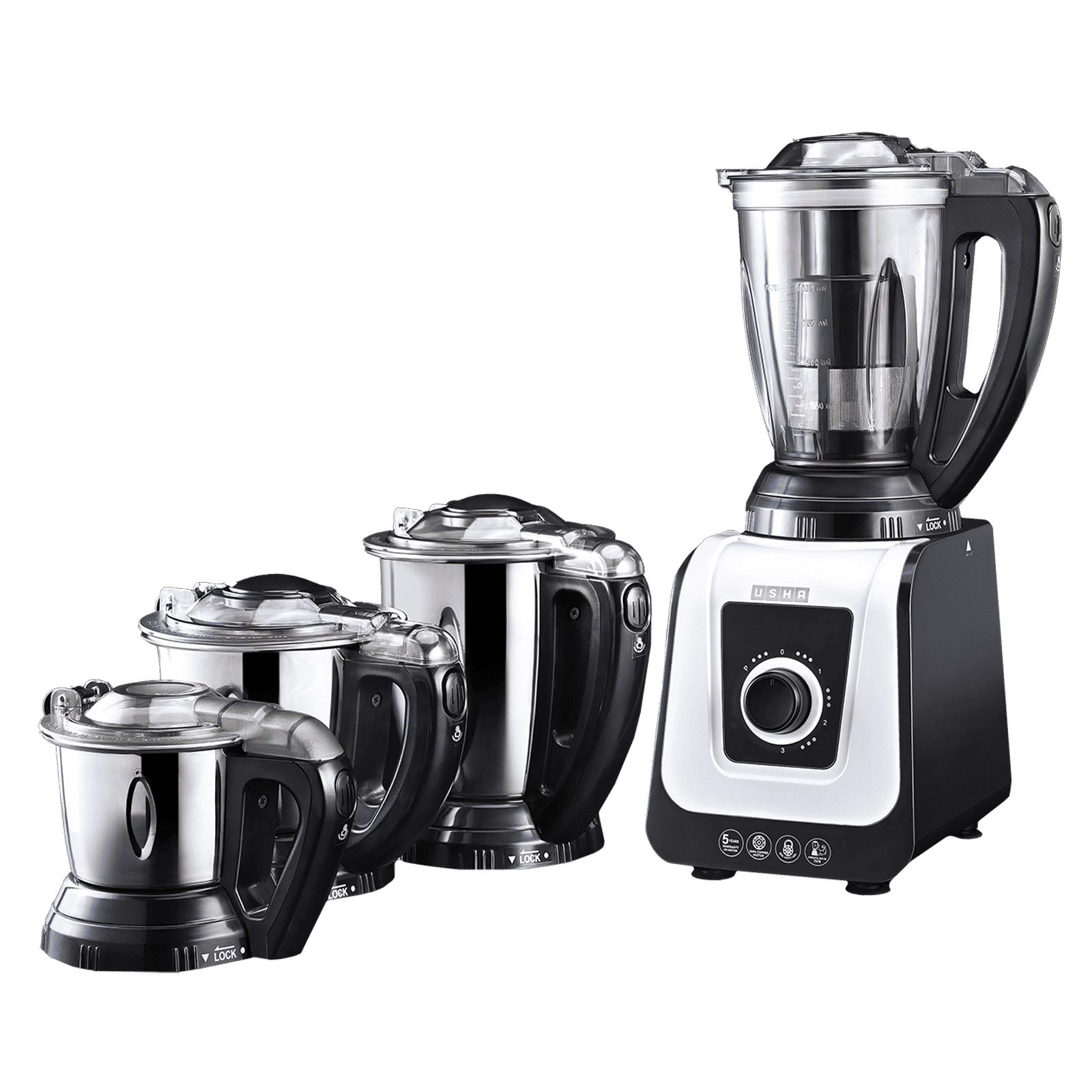 USHA iCHEF 750 Watt 4 Jars Mixer Grinder (Dual Safety Lock, White Black)_5