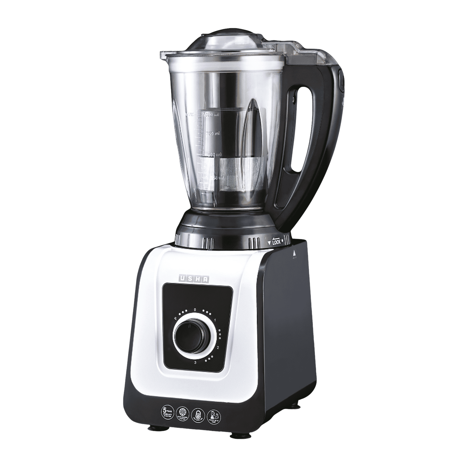USHA iCHEF 750 Watt 4 Jars Mixer Grinder (Dual Safety Lock, White Black)_7