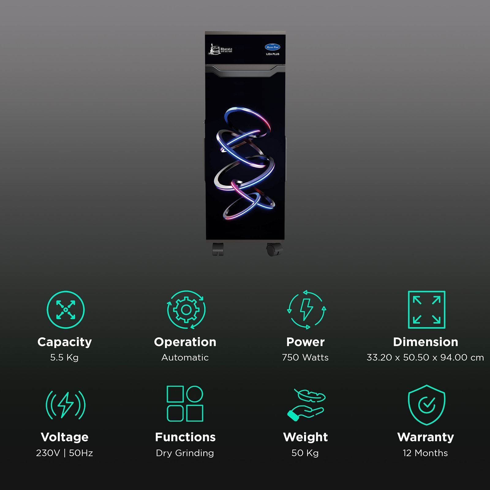 Mycro Fine Lizaplus 750 Watts 6.5 Kg Flourmill Machine (Sensor Based, Rings)_2