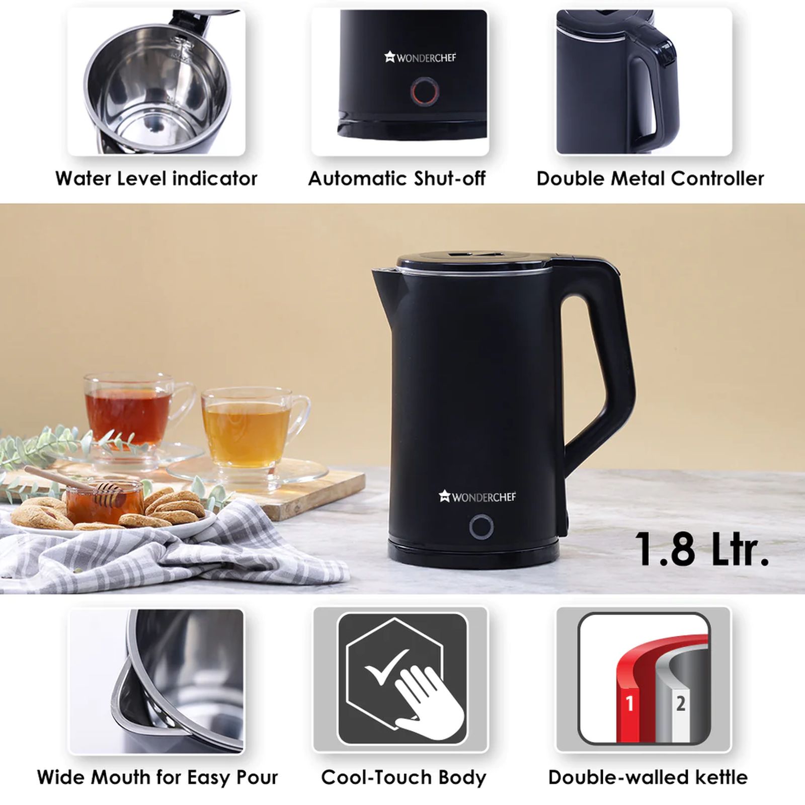 WONDERCHEF Cool Touch 1500 Watt 1.8 Litre Electric Kettle with Cool Touch Outer Body (Black) WONDERCHEF Cool Touch 1500 Watt 1.8 Litre Electric Kettle with Cool Touch Outer Body (Black)_7