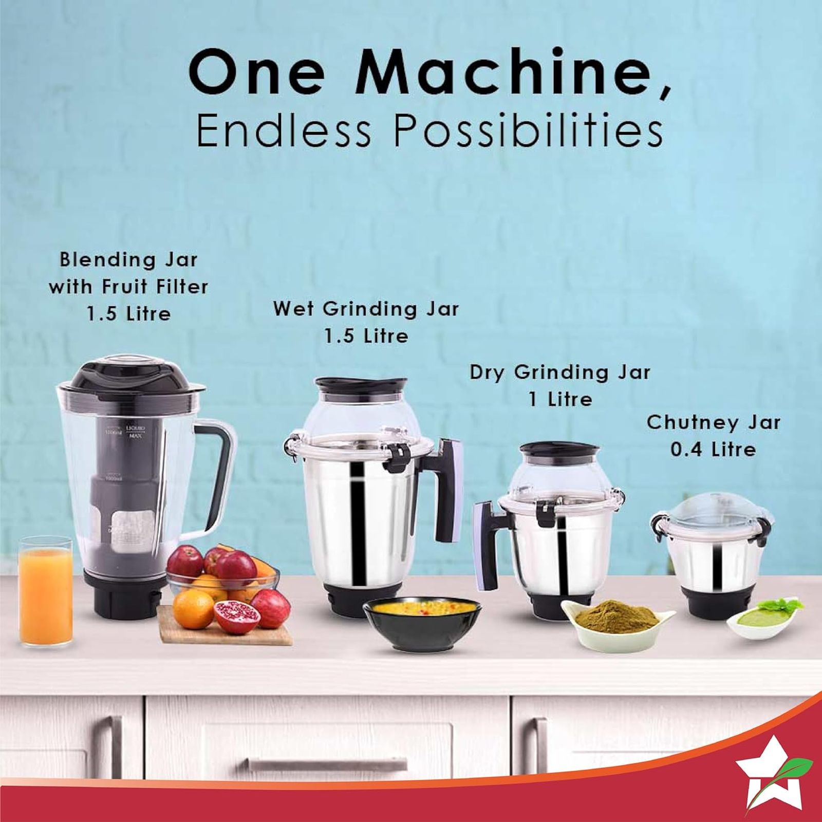 WONDERCHEF Galaxy 750 Watt 4 Jars Mixer Grinder (Copper Motor, Black & Grey)_4