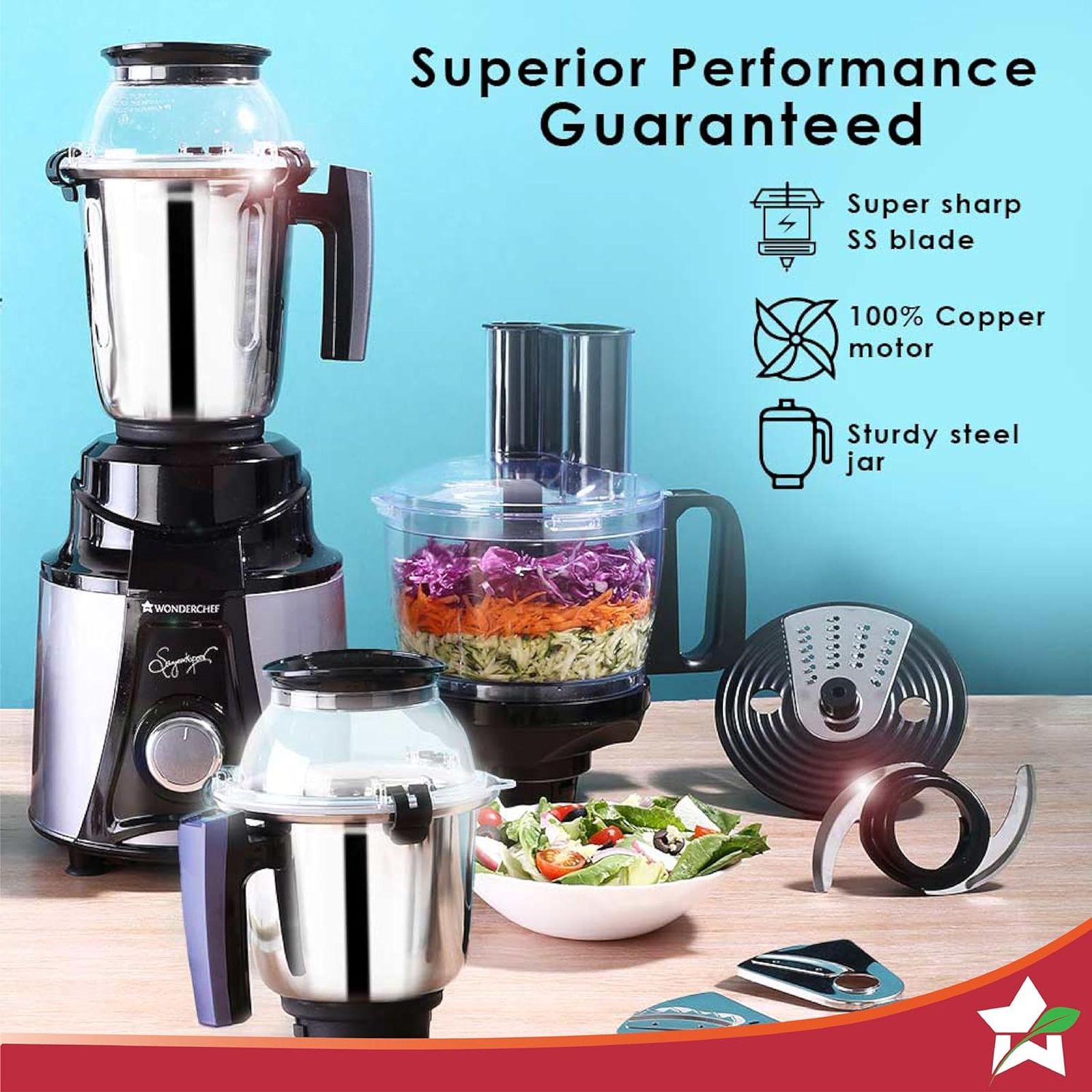 WONDERCHEF Galaxy 750 Watt 4 Jars Mixer Grinder (Copper Motor, Black & Grey)_6