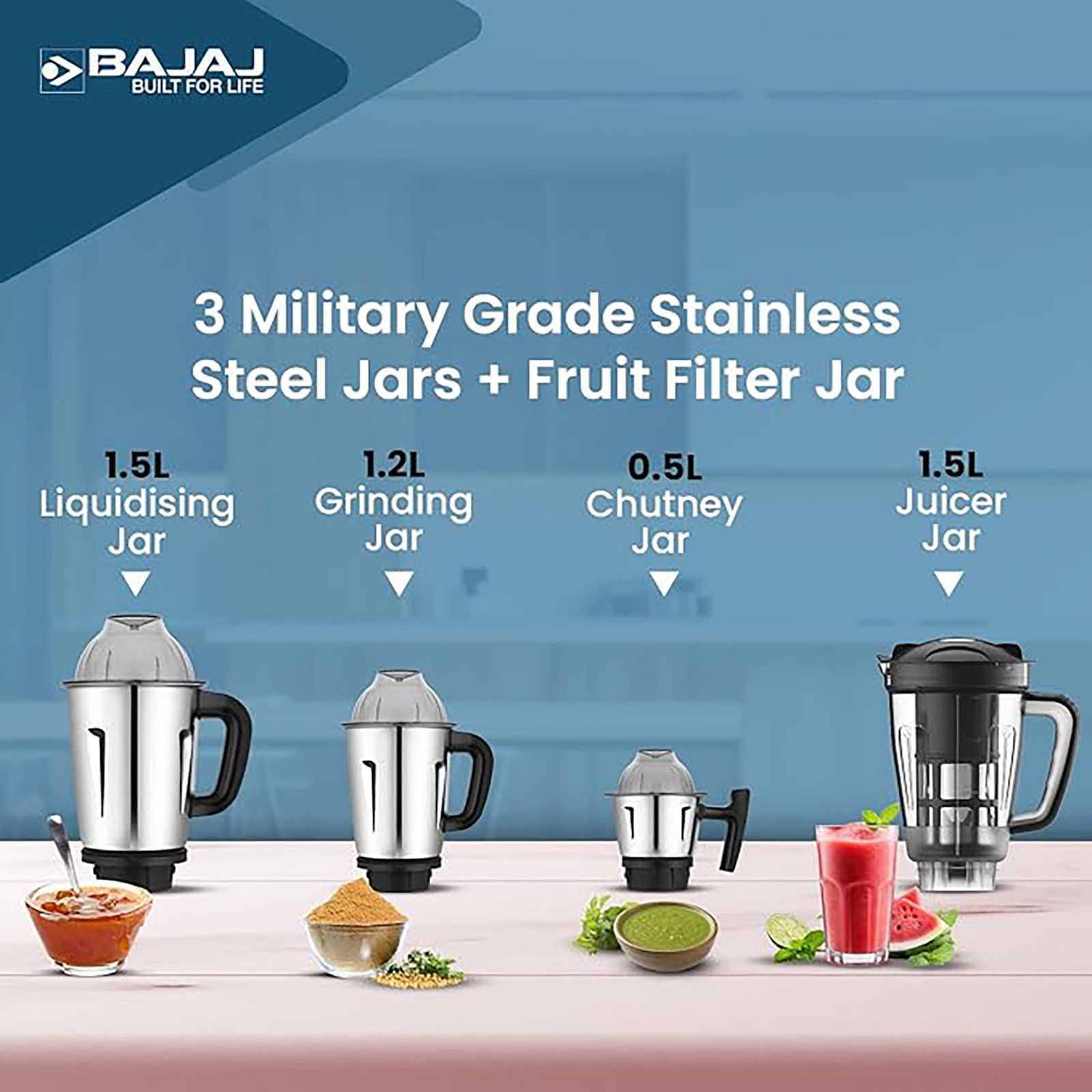 BAJAJ Military Series Evoque 1000 Watt 4 Jars Juicer Mixer Grinder (Efficient Grinding, Jet Black)_10