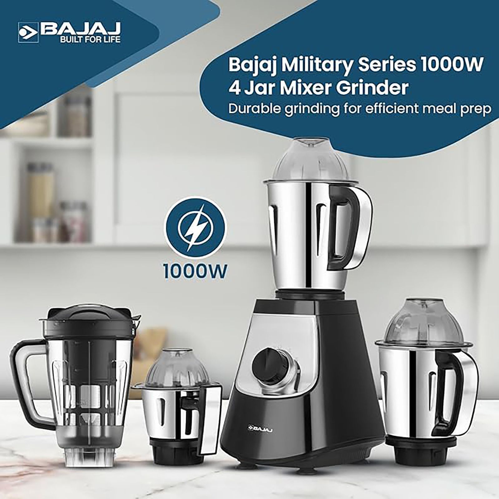 BAJAJ Military Series Evoque 1000 Watt 4 Jars Juicer Mixer Grinder (Efficient Grinding, Jet Black)_7