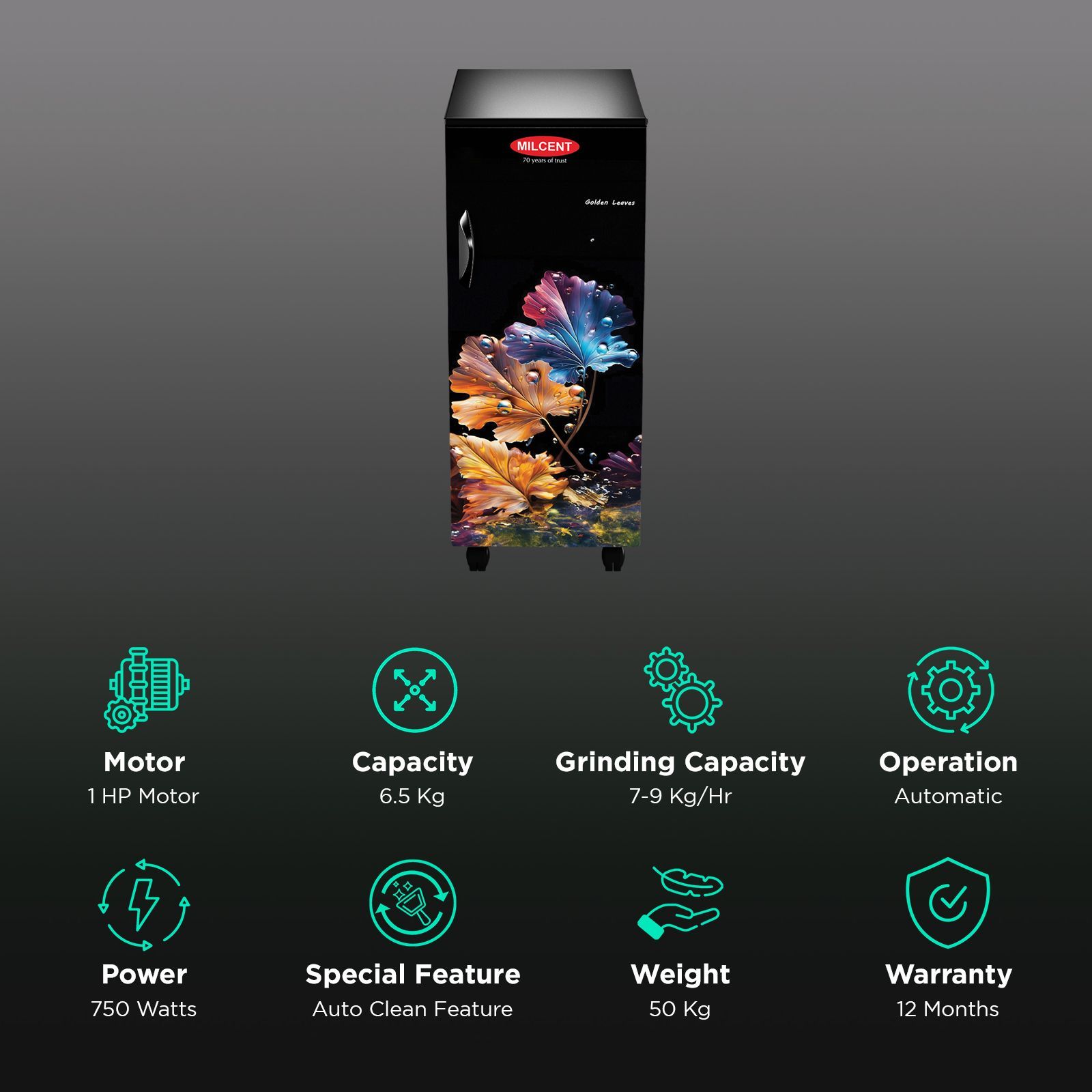 MILCENT PRO PLUS 750 Watts 6.5 Kg Flourmill Machine (Mobile Display Management, F178, Black and Gold) MILCENT PRO PLUS 750 Watts 6.5 Kg Flourmill Machine (Mobile Display Management, F178, Black and Gold)_2