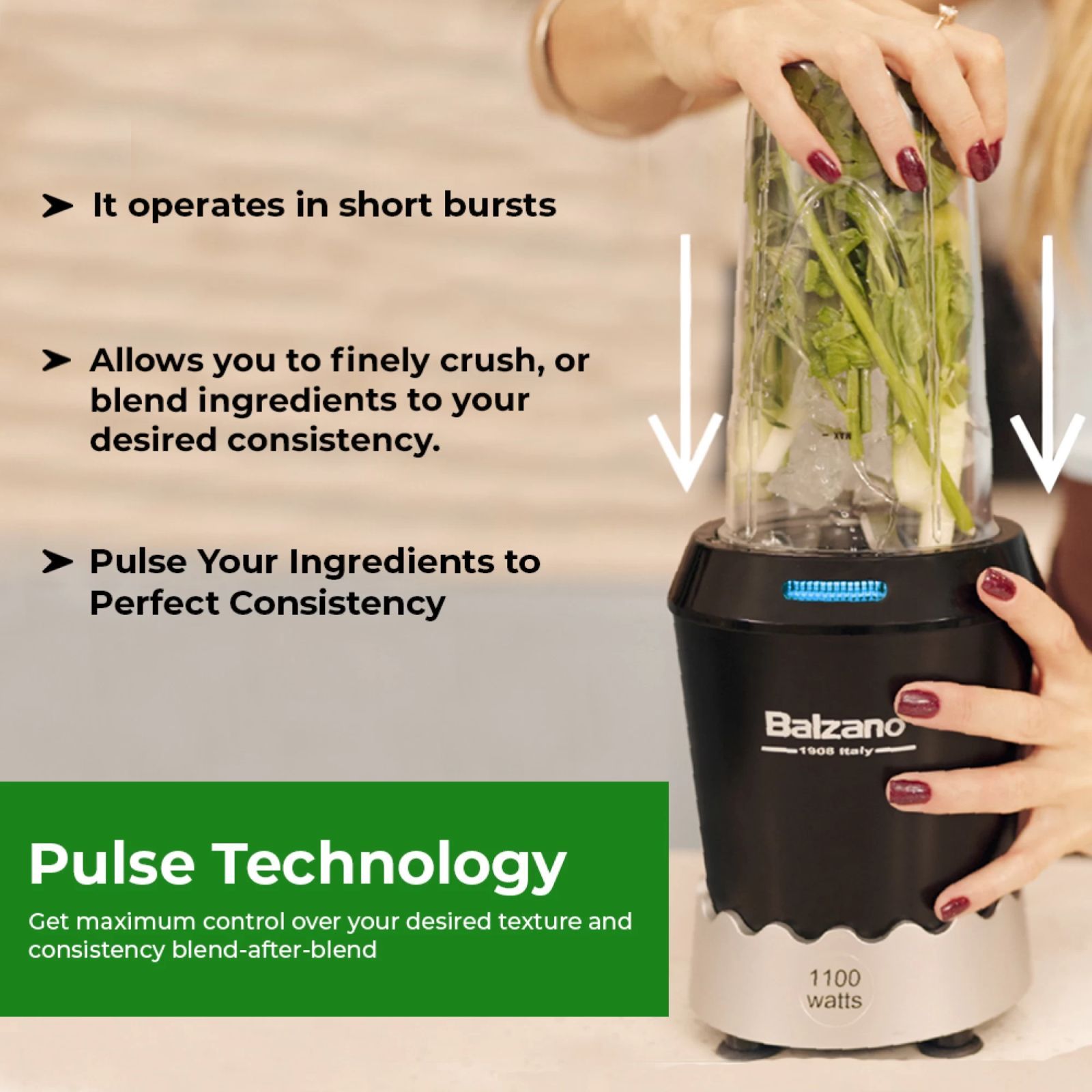 Balzano Nutri 1100 Watt 2 Jars Mixer Grinder Blender (22000 RPM, Wave Technology, Black)_6