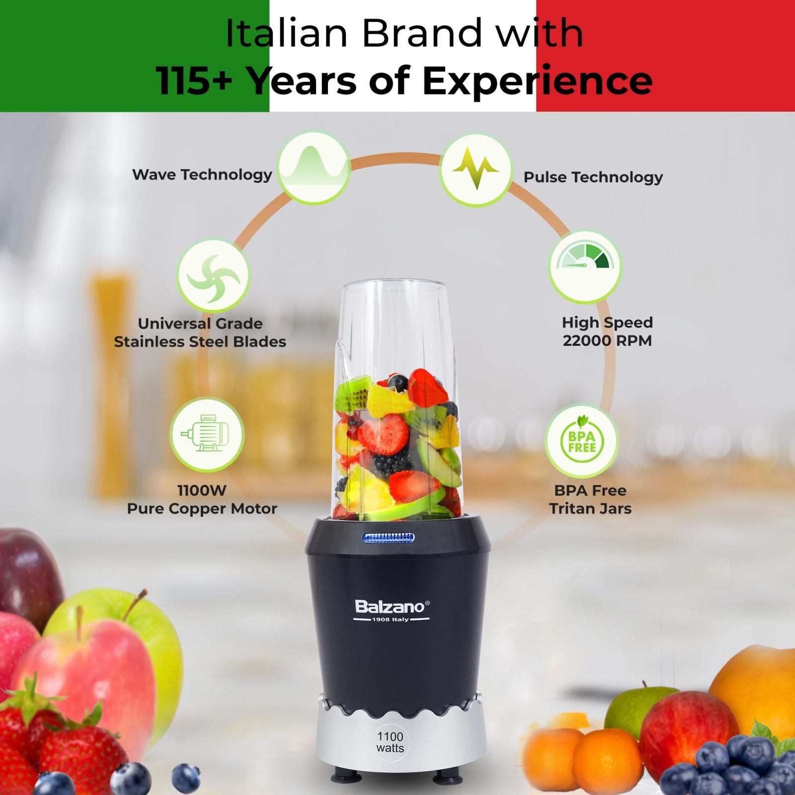 Balzano Nutri 1100 Watt 2 Jars Mixer Grinder Blender (22000 RPM, Wave Technology, Black)_4