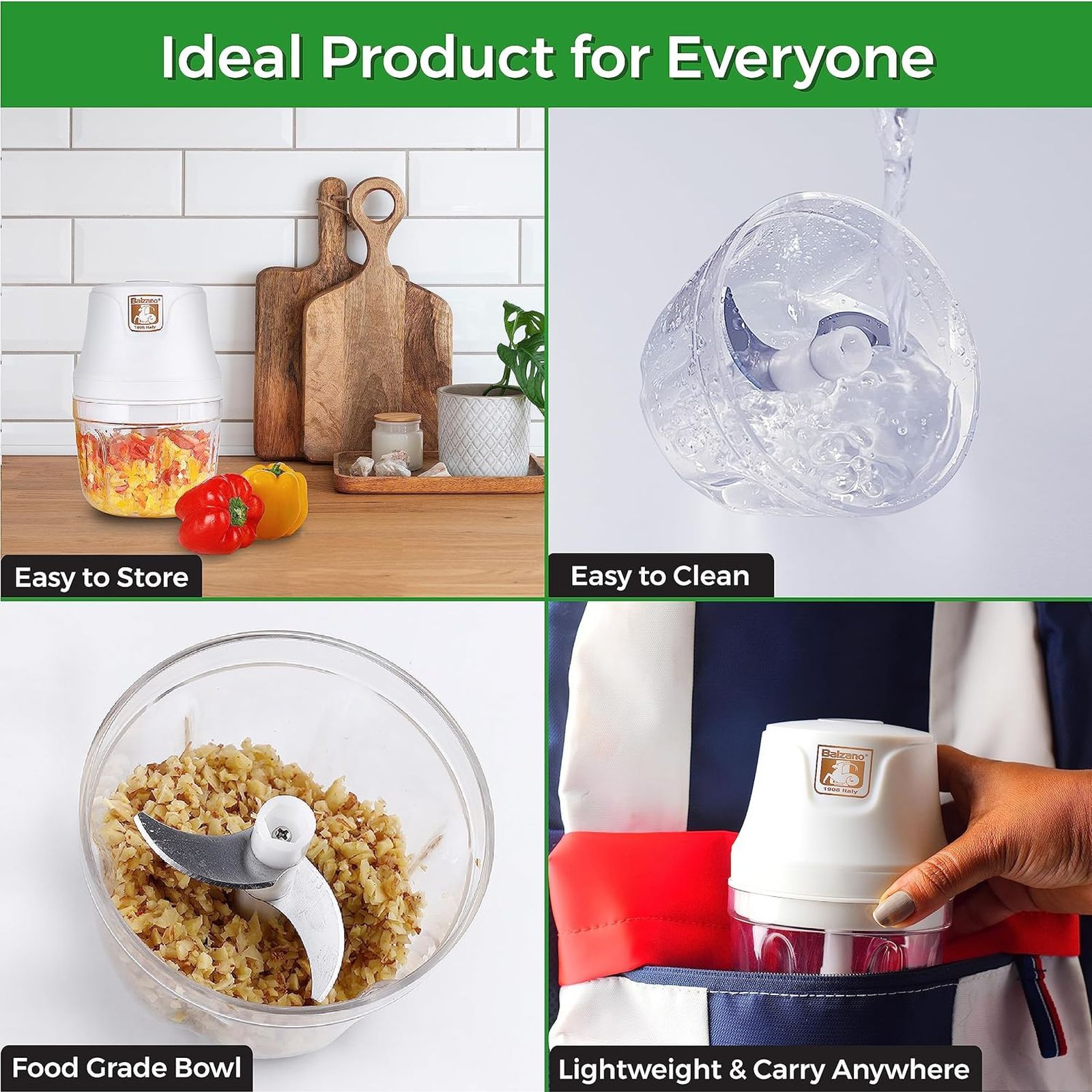 Balzano Chopper Max 30 Watt Electric Vegetable Chopper with 3 Blades (White)_6