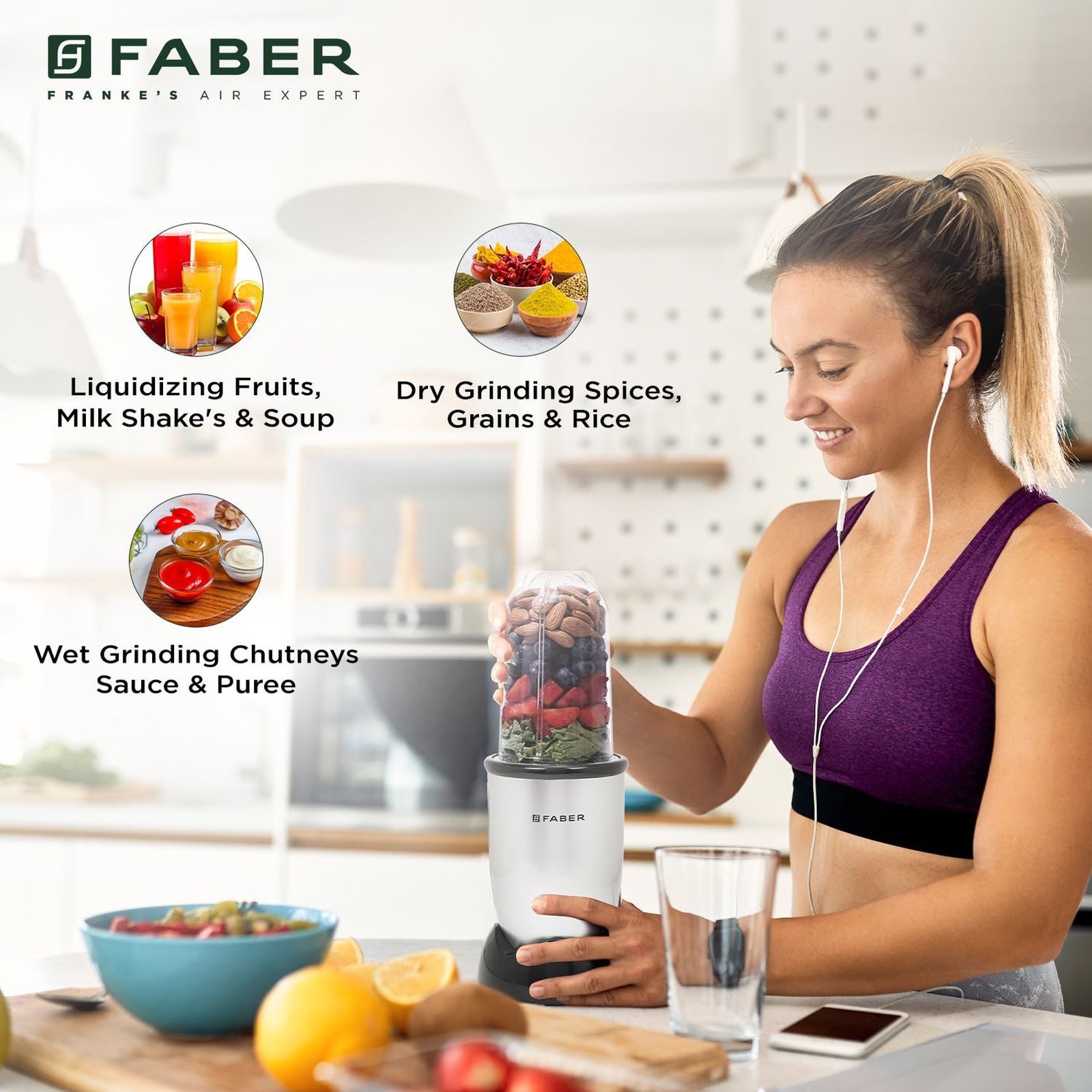 FABER Sportz 400 Watt 2 Jars Mixer Grinder Blender (20000 RPM, Copper Motor, Silver)_8
