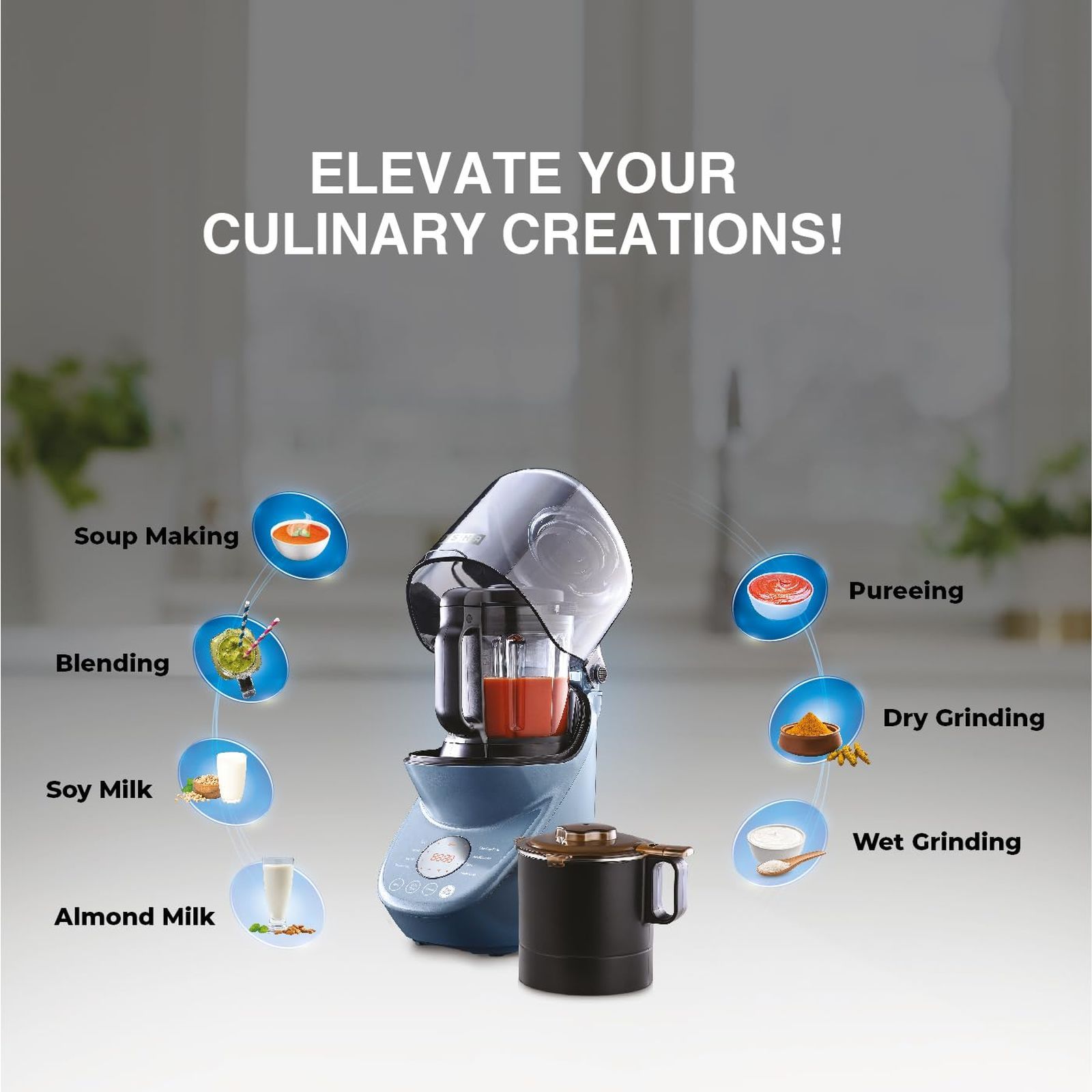 USHA iChef 1000 Watt 2 Jars Blender Heater ( Quadra Noise Reduction Technology, Blue)_6