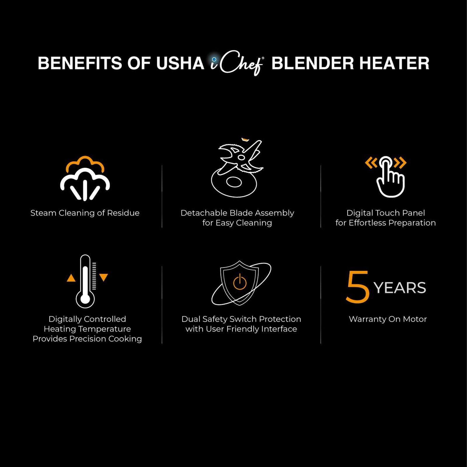 USHA iChef 1000 Watt 2 Jars Blender Heater ( Quadra Noise Reduction Technology, Blue)_7