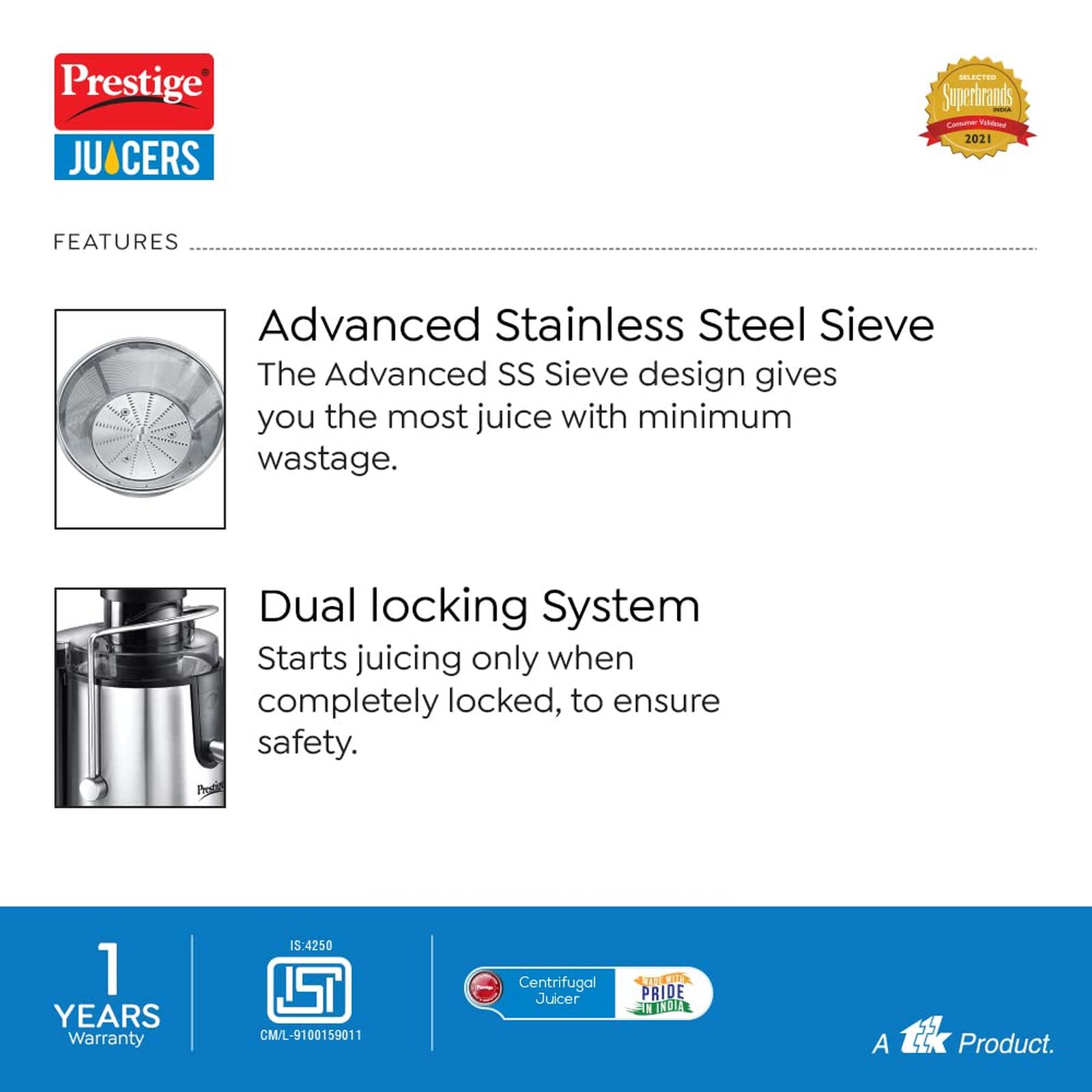 Prestige PCJ 7 500 Watt Centrifugal Juicer Mixer Grinder (Pulp Control, Black)_7