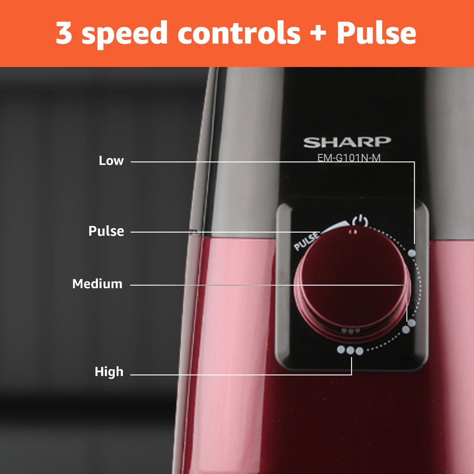 SHARP 1000 Watt 3 Jars Juicer Mixer Grinder (21000 RPM, Auto Cut Off, Maroon Metallic)_5