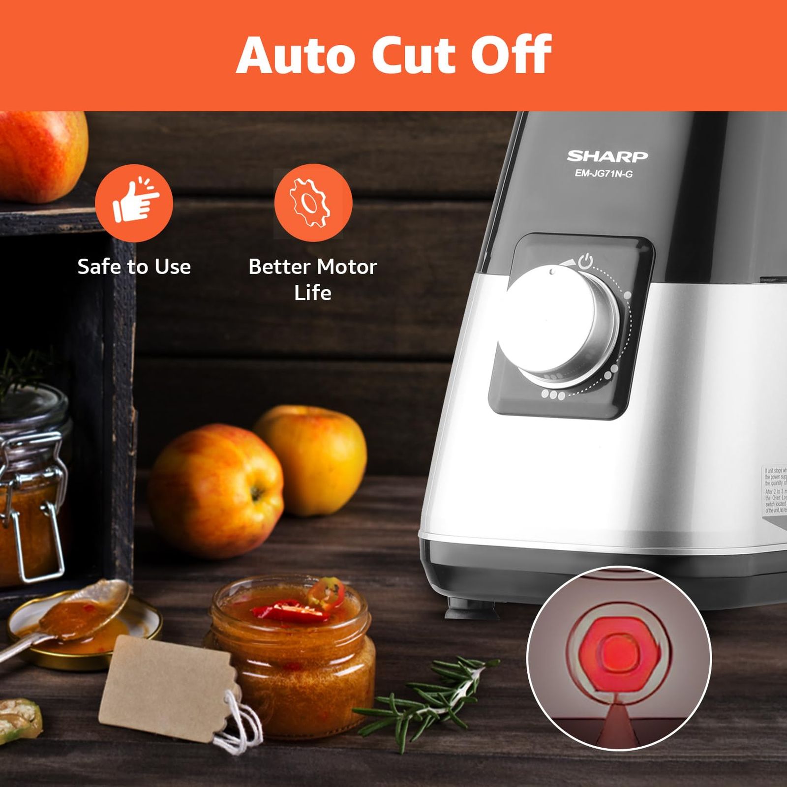 SHARP 750 Watt 4 Jars Juicer Mixer Grinder (20000 RPM, Auto Cut-off, Silver Metallic)_5