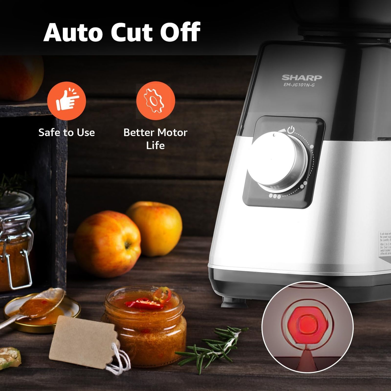 SHARP 1000 Watt 4 Jars Juicer Mixer Grinder (21000 RPM, Auto Cut-off, Silver Metallic)_7