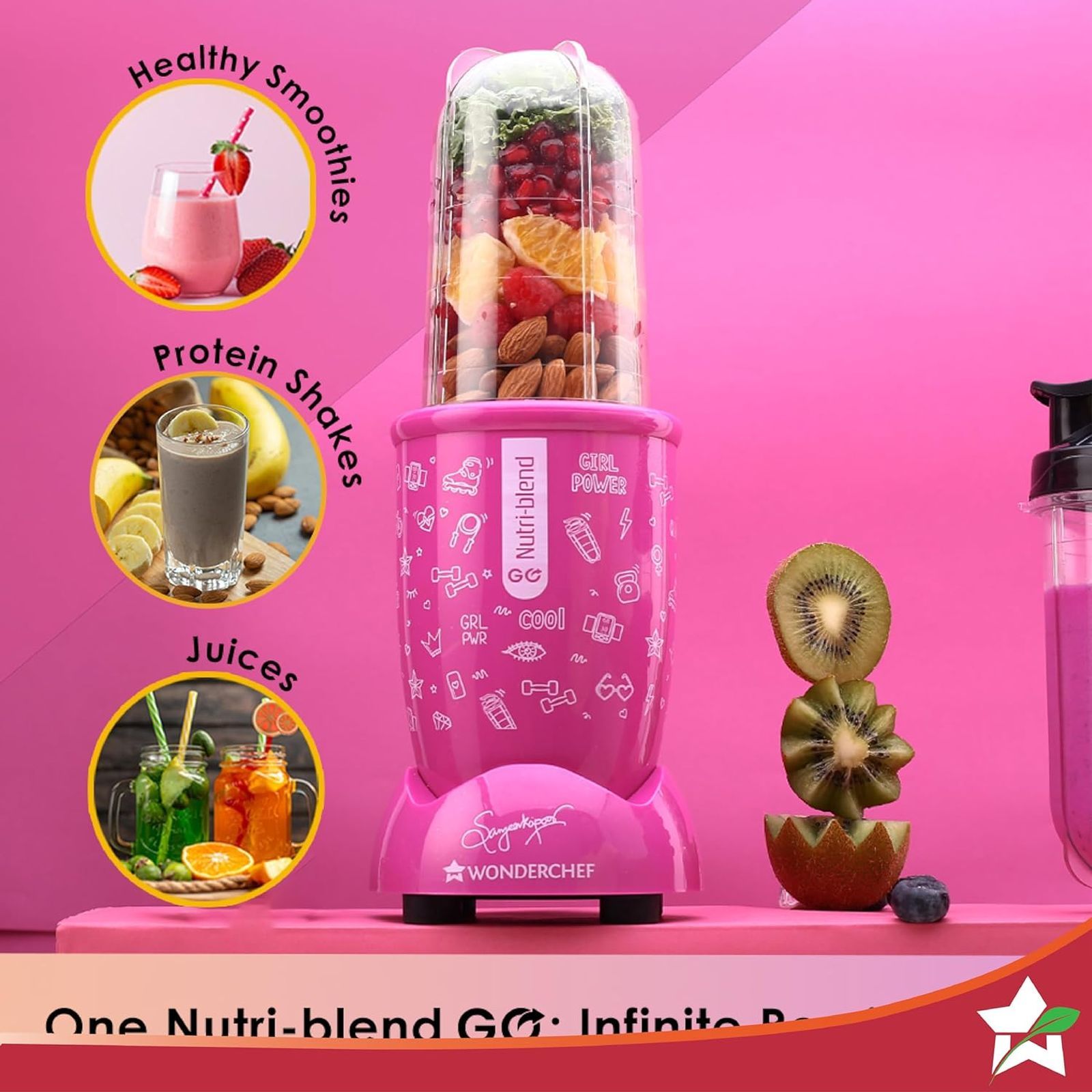 WONDERCHEF Nutri-Blend Go 400 Watt 1 Jar Mixer Grinder Blender (22000 RPM, Crafted for Fitness Enthusiasts, Pink)_7