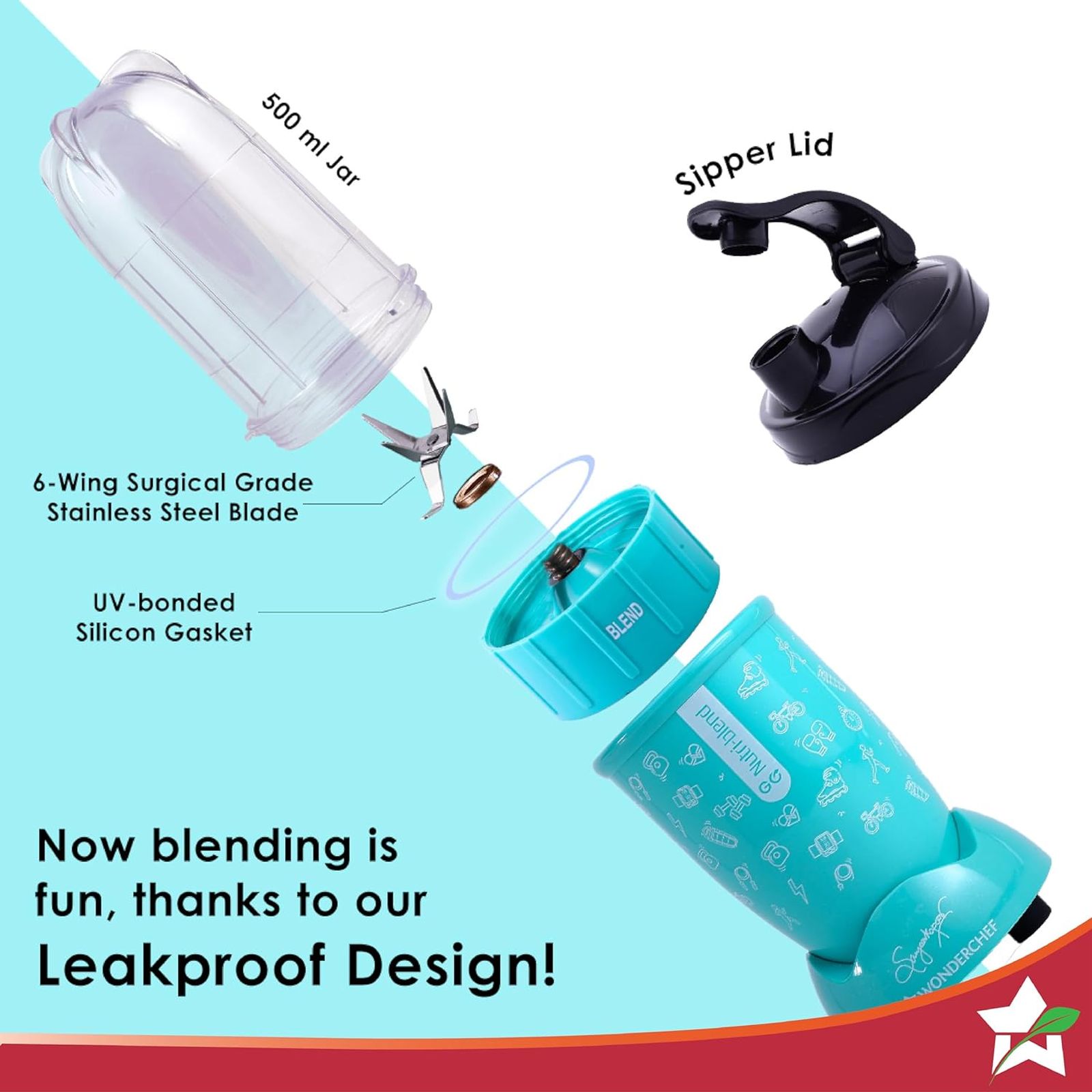 WONDERCHEF Nutri-Blend Go 400 Watt 1 Jar Mixer Grinder Blender (22000 RPM, Crafted for Fitness Enthusiasts, Mint) WONDERCHEF Nutri-Blend Go 400 Watt 1 Jar Mixer Grinder Blender (22000 RPM, Crafted for Fitness Enthusiasts, Mint)_4