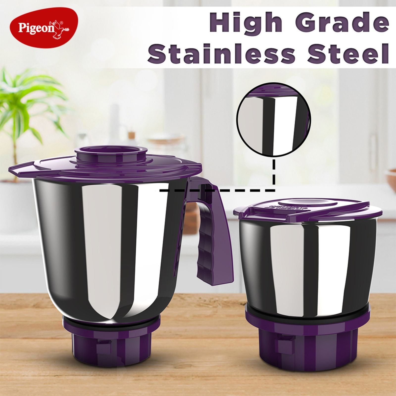 Pigeon 15024 Favourite 500 Watt 4 Jars Mixer Grinder (19000 RPM, Shock Proof Body, White & Purple_4
