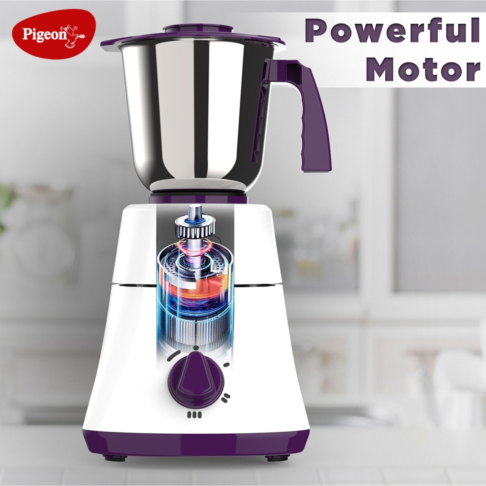 Pigeon 15024 Favourite 500 Watt 4 Jars Mixer Grinder (19000 RPM, Shock Proof Body, White & Purple_5