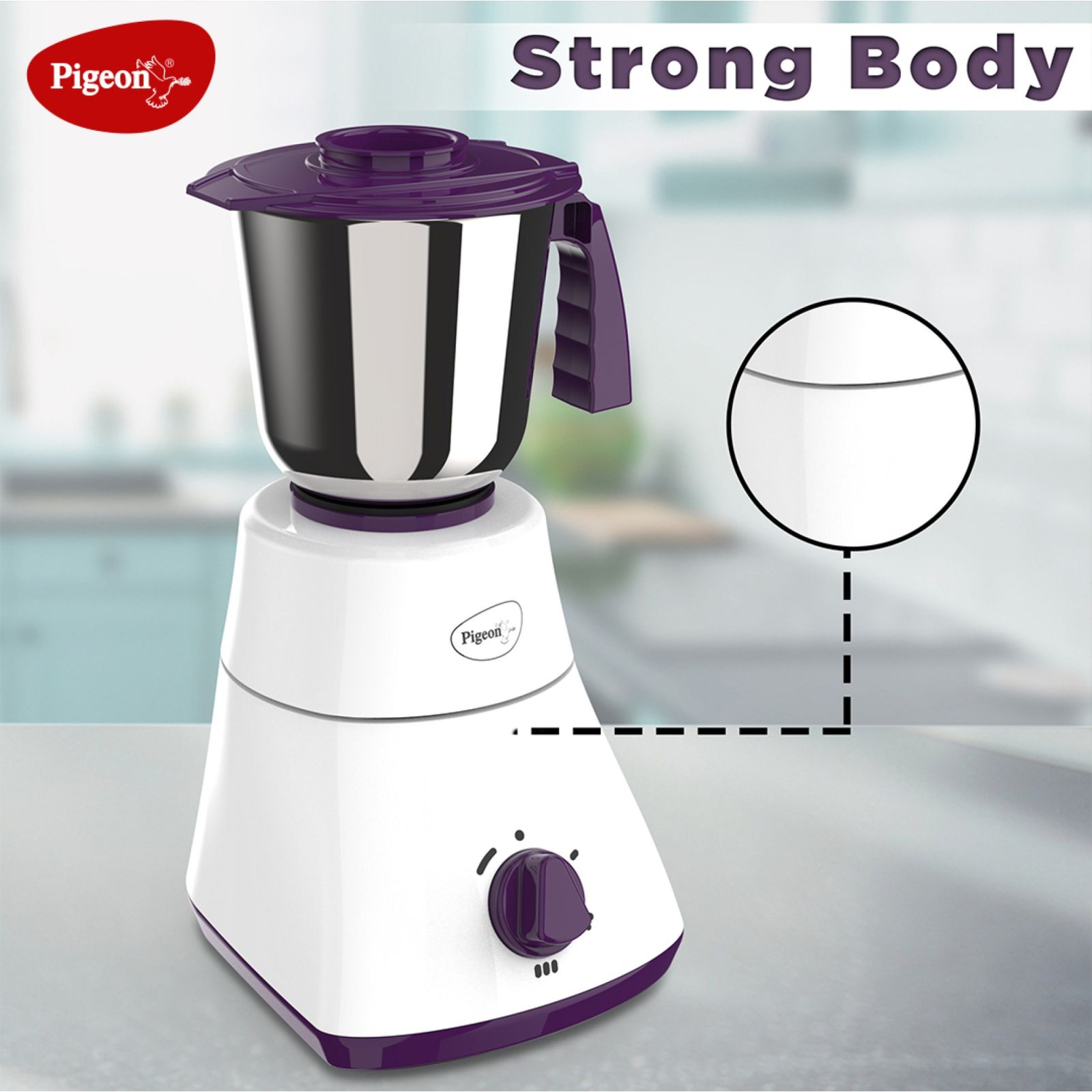 Pigeon 15024 Favourite 500 Watt 4 Jars Mixer Grinder (19000 RPM, Shock Proof Body, White & Purple_3