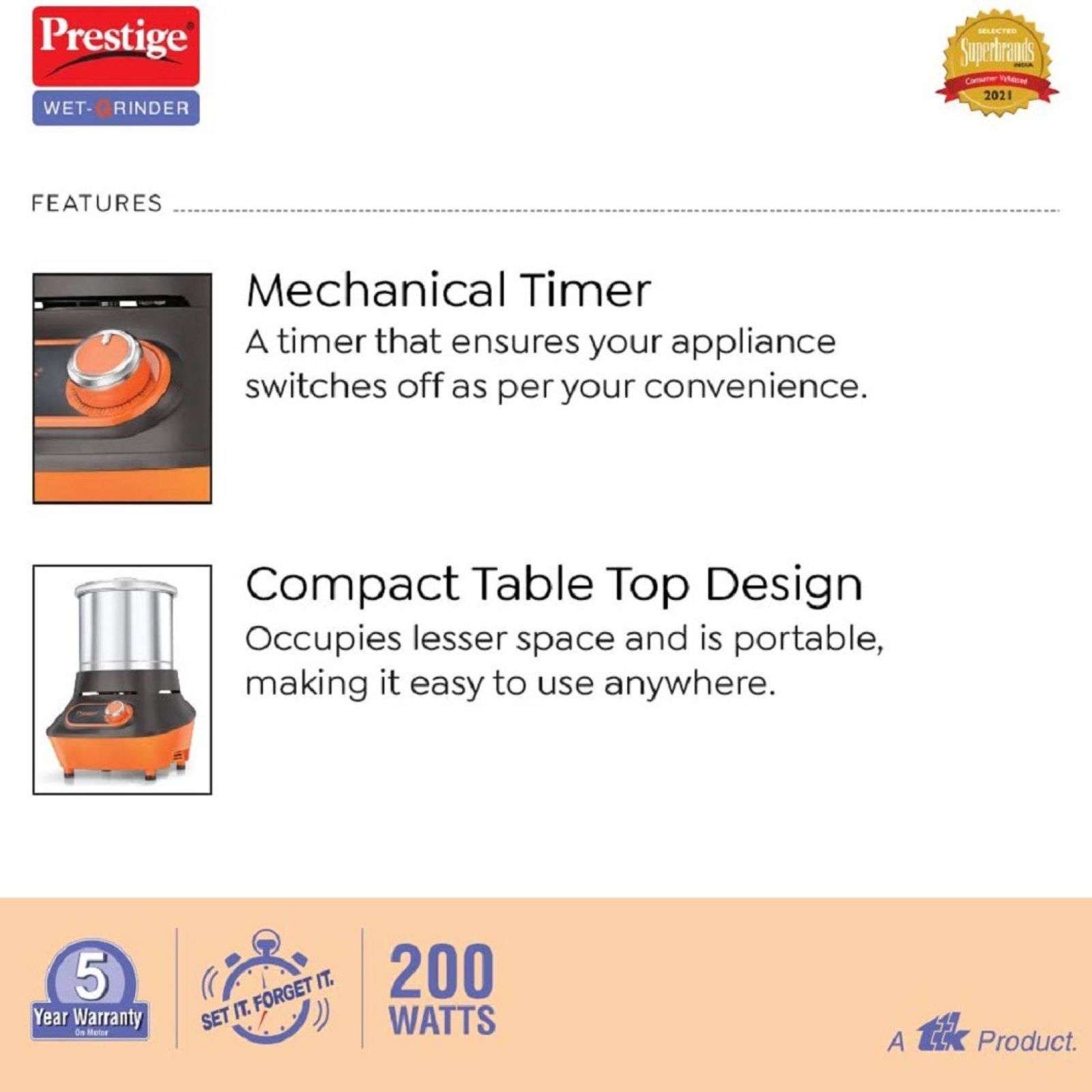 Prestige Vertical PVG 2.0 2 Litres 2 Stones Wet Grinder (Heavy Duty Motor, Black & Orange)_6