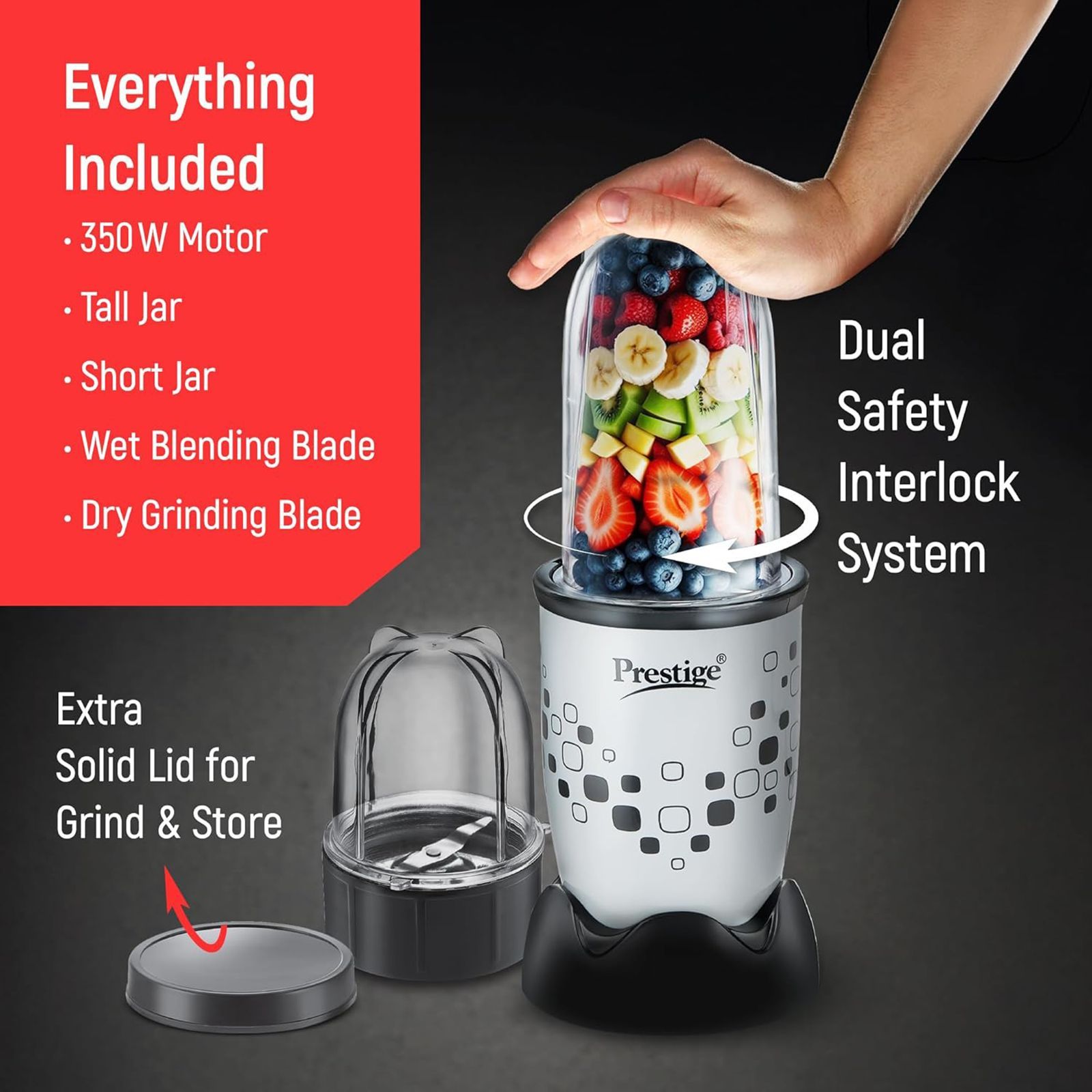 Prestige Nutri-Mix 2.0 350 Watt 2 Jars Mixer Grinder (Dual Safety Inter-Lock System, Black & Grey)_9