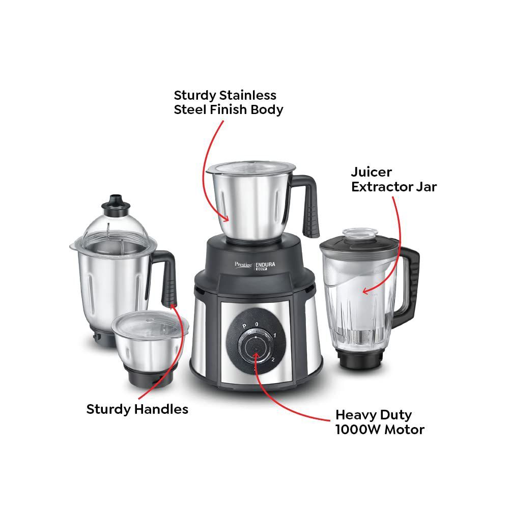 Prestige Endura 1000 Watt 4 Jars Juicer Mixer Grinder (Ball Bearing Technology, Black & Silver)_8