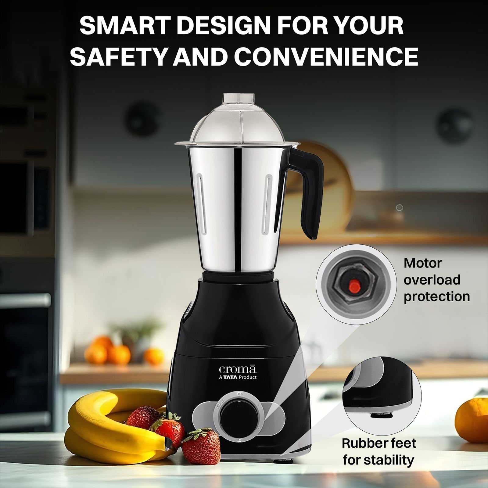 Croma 750 Watt 3 Jars Mixer Grinder (Easy Cleaning, Black)_11