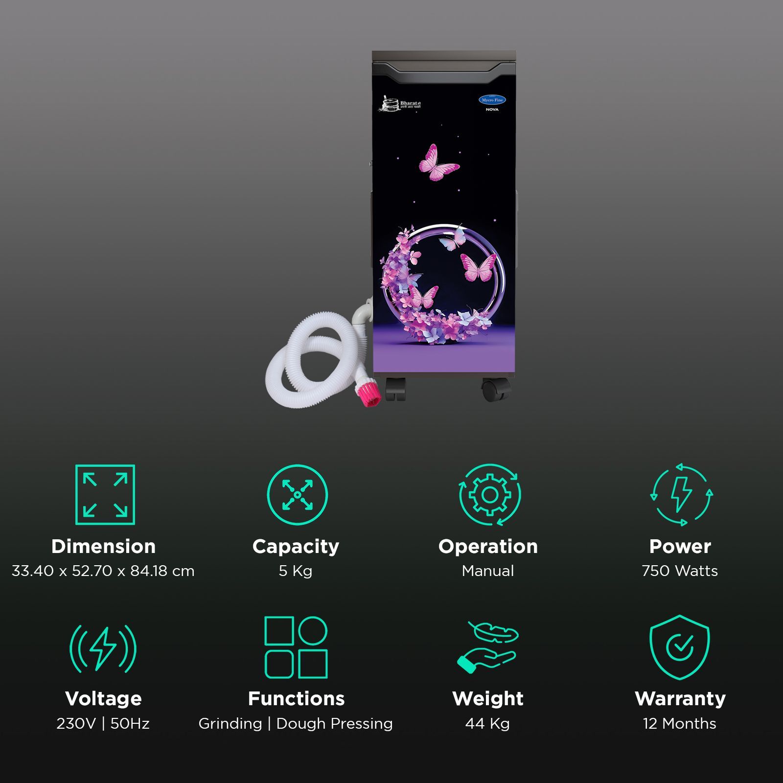 Mycro Fine NOVA VC 750 Watts 5 Kg Flour Mill Machine (Aircooled Filter, LMFA0513, Black) Mycro Fine NOVA VC 750 Watts 5 Kg Flour Mill Machine (Aircooled Filter, LMFA0513, Black)_2