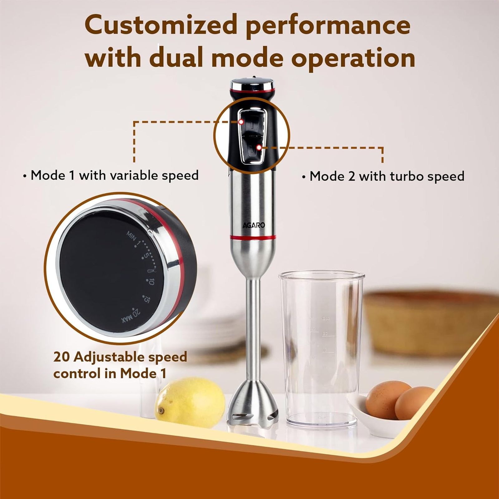 AGARO Royal 1500 Watt 2 Speed Hand Blender with 3 Attachments (Speed Regulator Dial, Silver)_6
