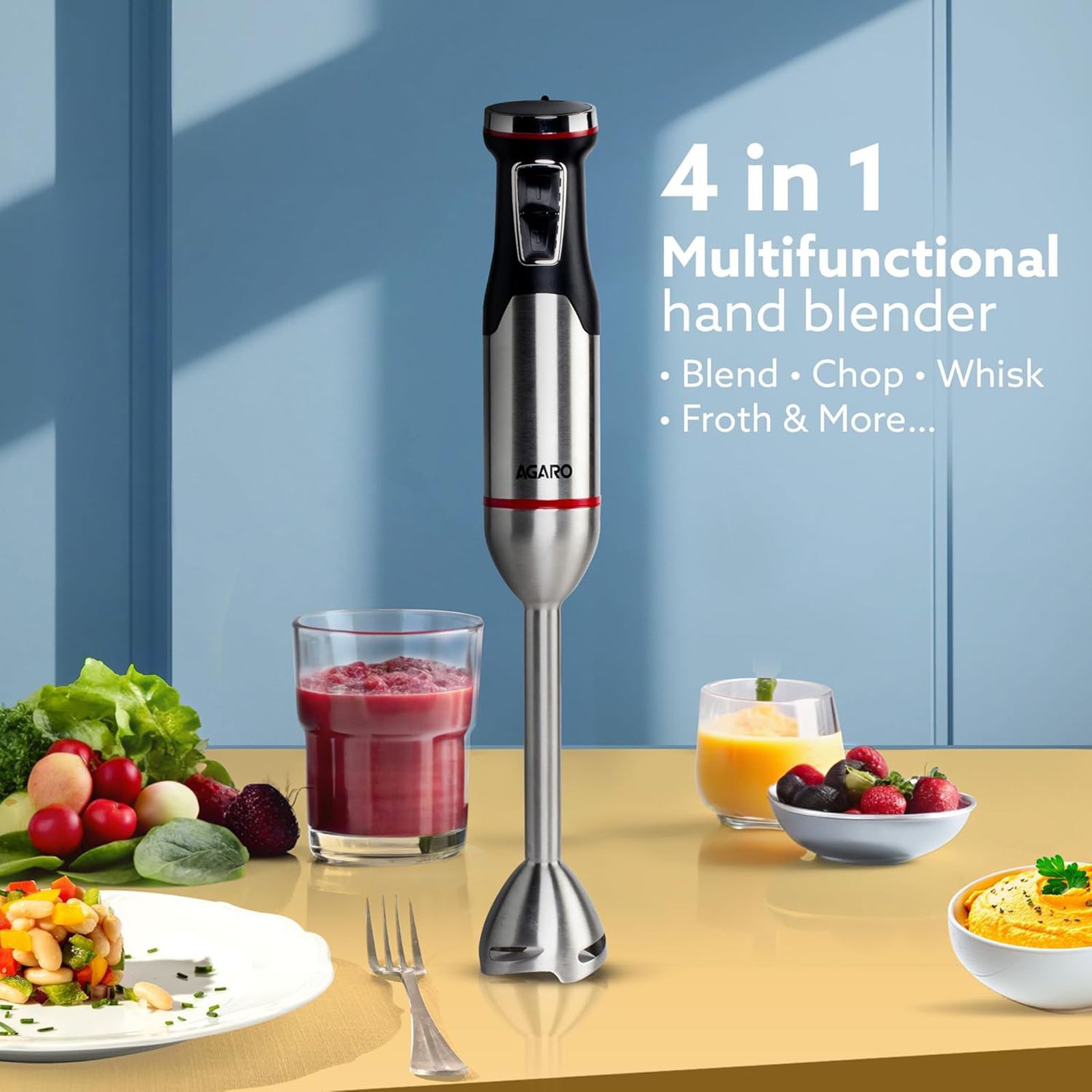 AGARO Royal 1500 Watt 2 Speed Hand Blender with 3 Attachments (Speed Regulator Dial, Silver)_8