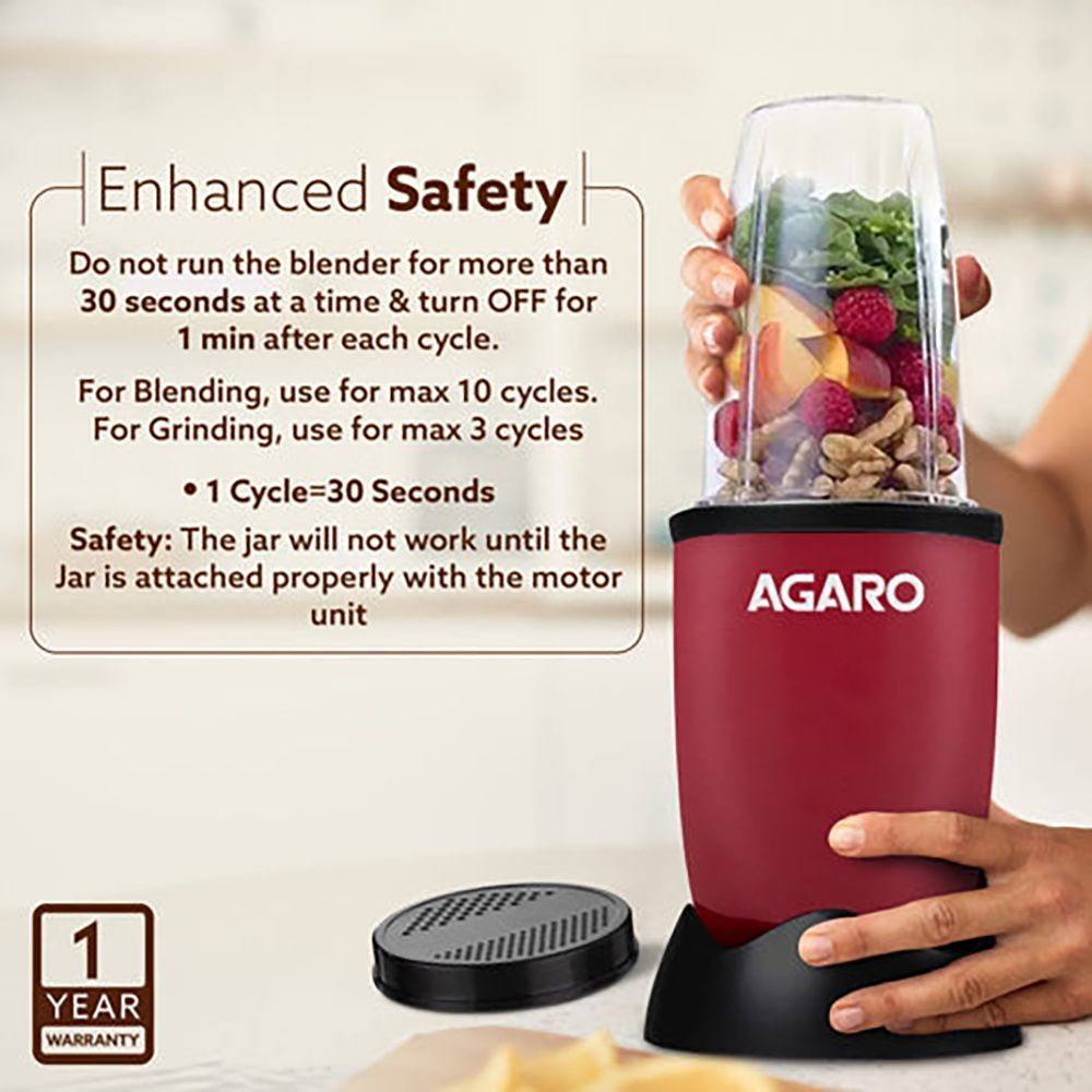 AGARO Regal 400 Watt 3 Jars Mixer Grinder, Juicer Blender (Safety Interlock Mechanism, Red)_11