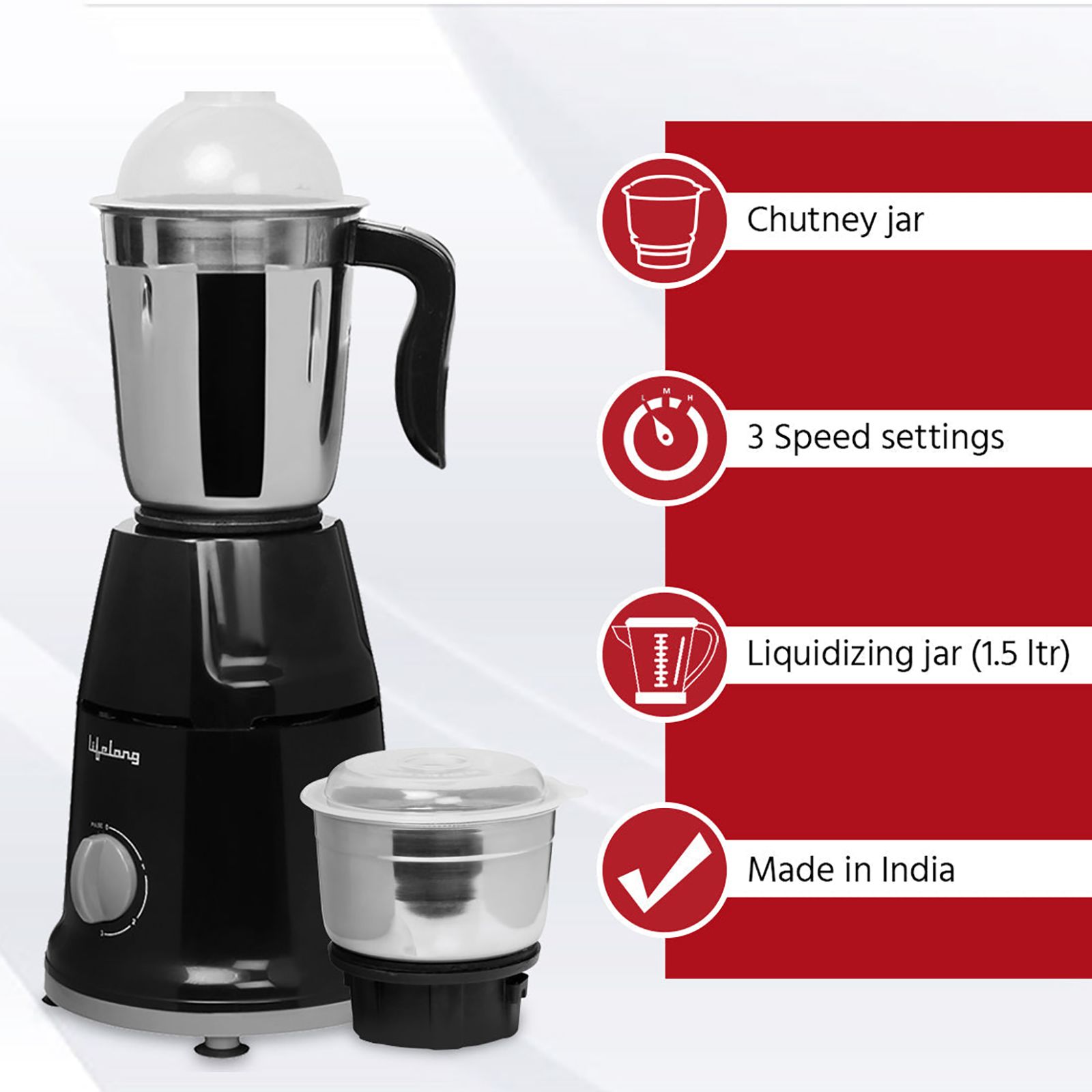 Lifelong LLMG93 500 Watt 2 Jars Mixer Grinder (Powerful Motor, Black)_4