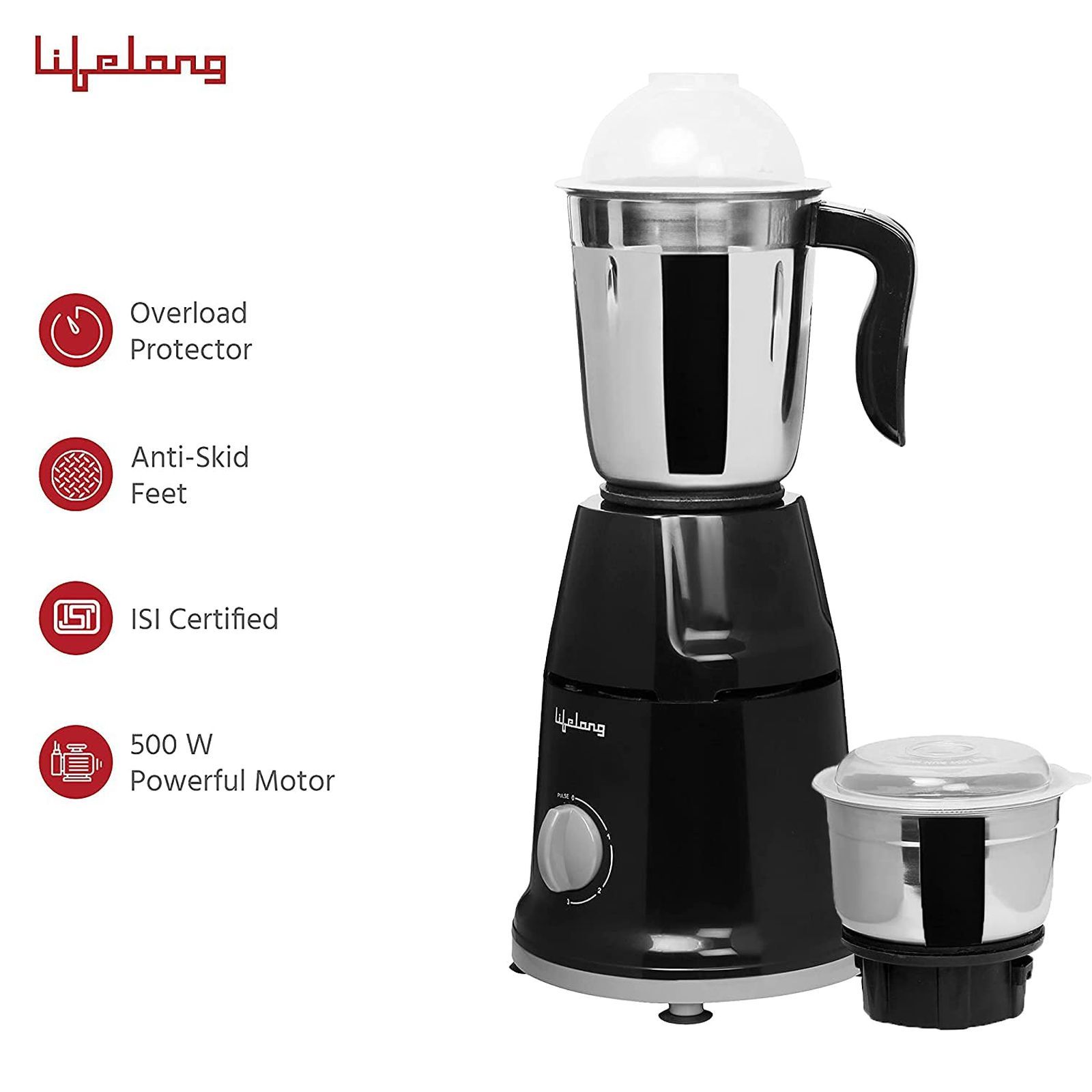 Lifelong LLMG93 500 Watt 2 Jars Mixer Grinder (Powerful Motor, Black)_5